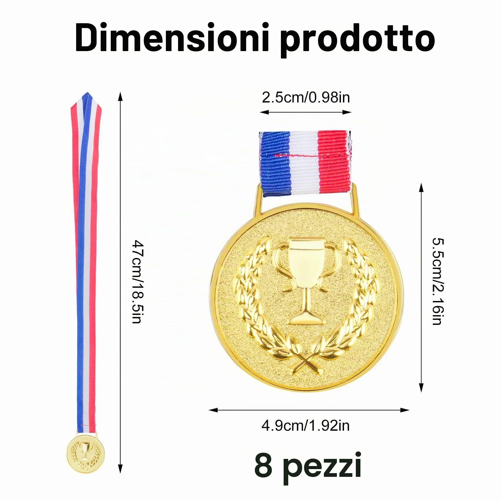 Medaglie Bambini Personalizzate 8 Pezzi, Medaglie Premiazioni Oro per Sport Scuola Compleanni