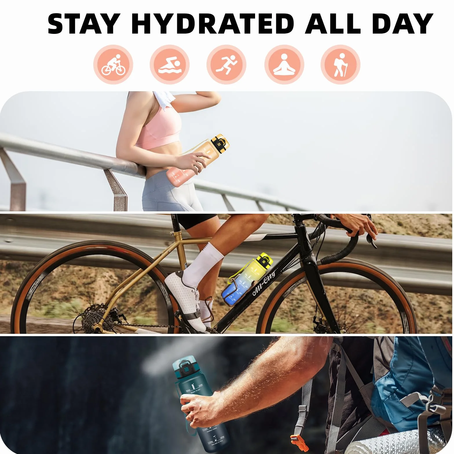Borraccia 1 Litro Palestra Motivazionale Senza Perdite Borraccia Acqua Campeggio Fitness Viaggio