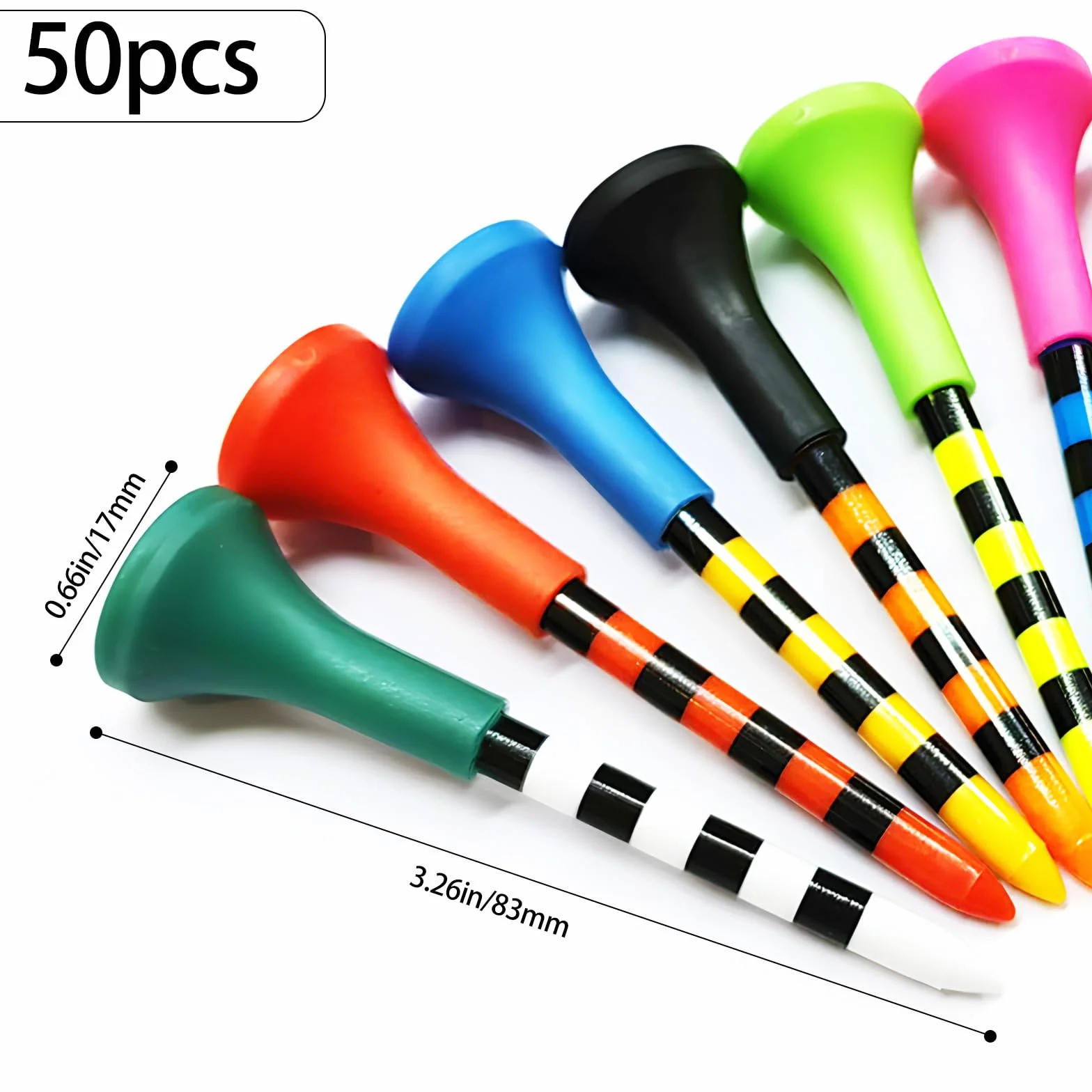 Tee da Golf Colorati 50 Pezzi in Plastica Resistente con Gomma Ammortizzata 83 mm per Allenamento