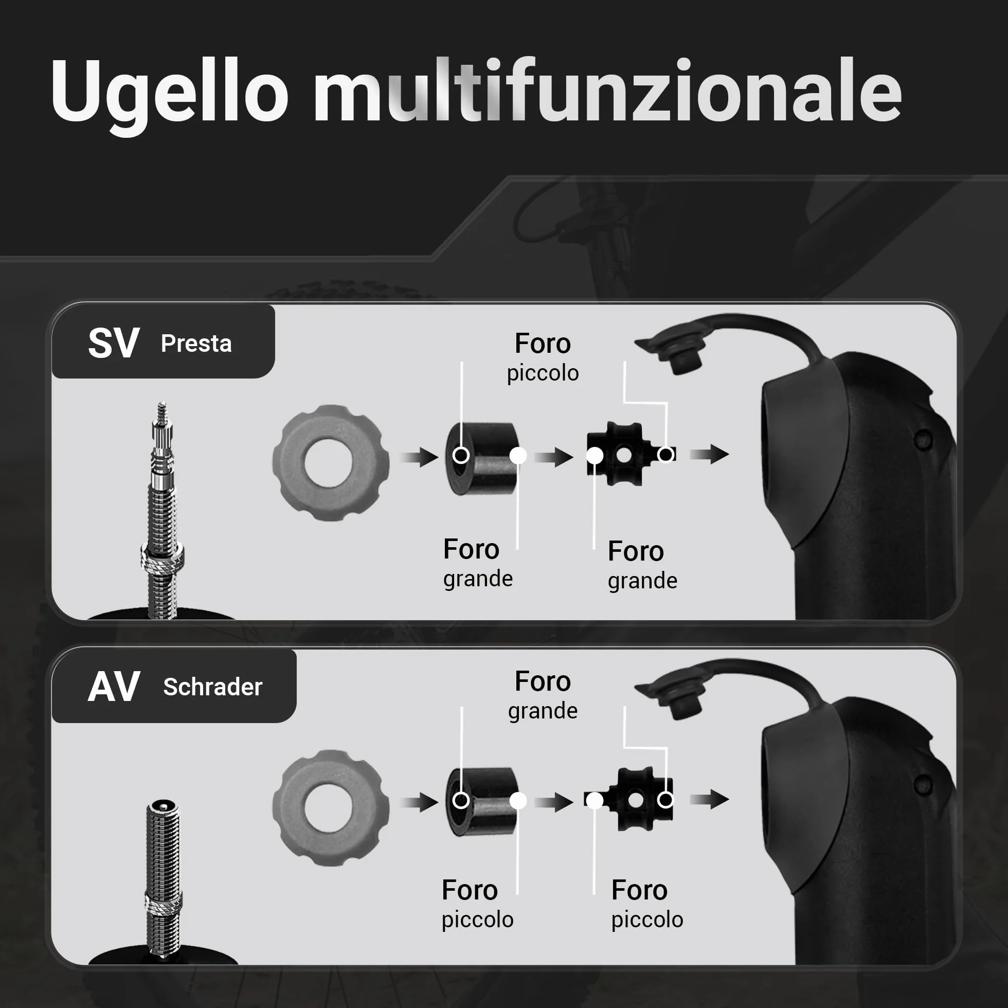 Pompa per Bicicletta 120 PSI Portatile Compatta a Mano per Valvola Presta e Schrader
