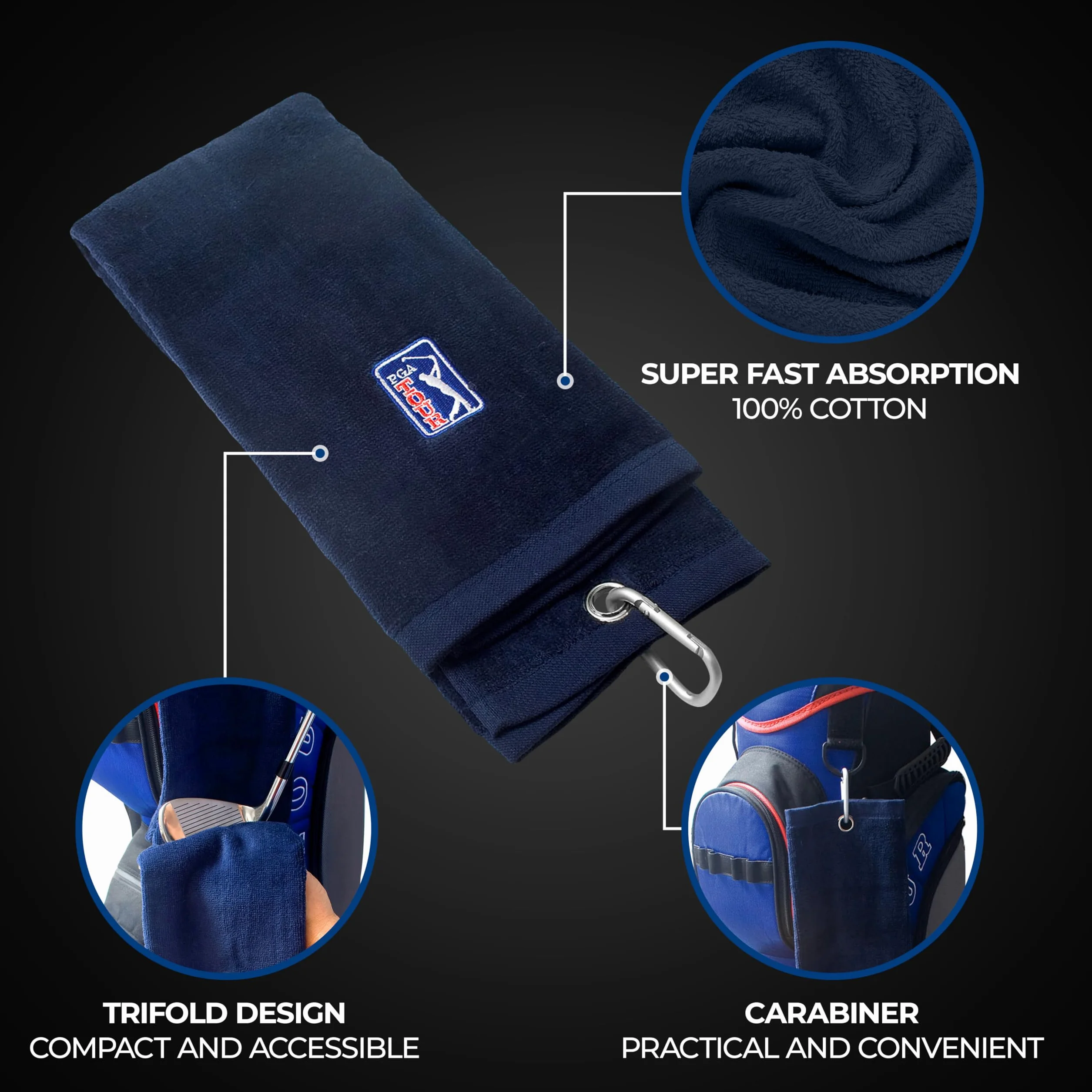PGA Tour Asciugamano da Golf Blu 16.5 x 19 Pollici