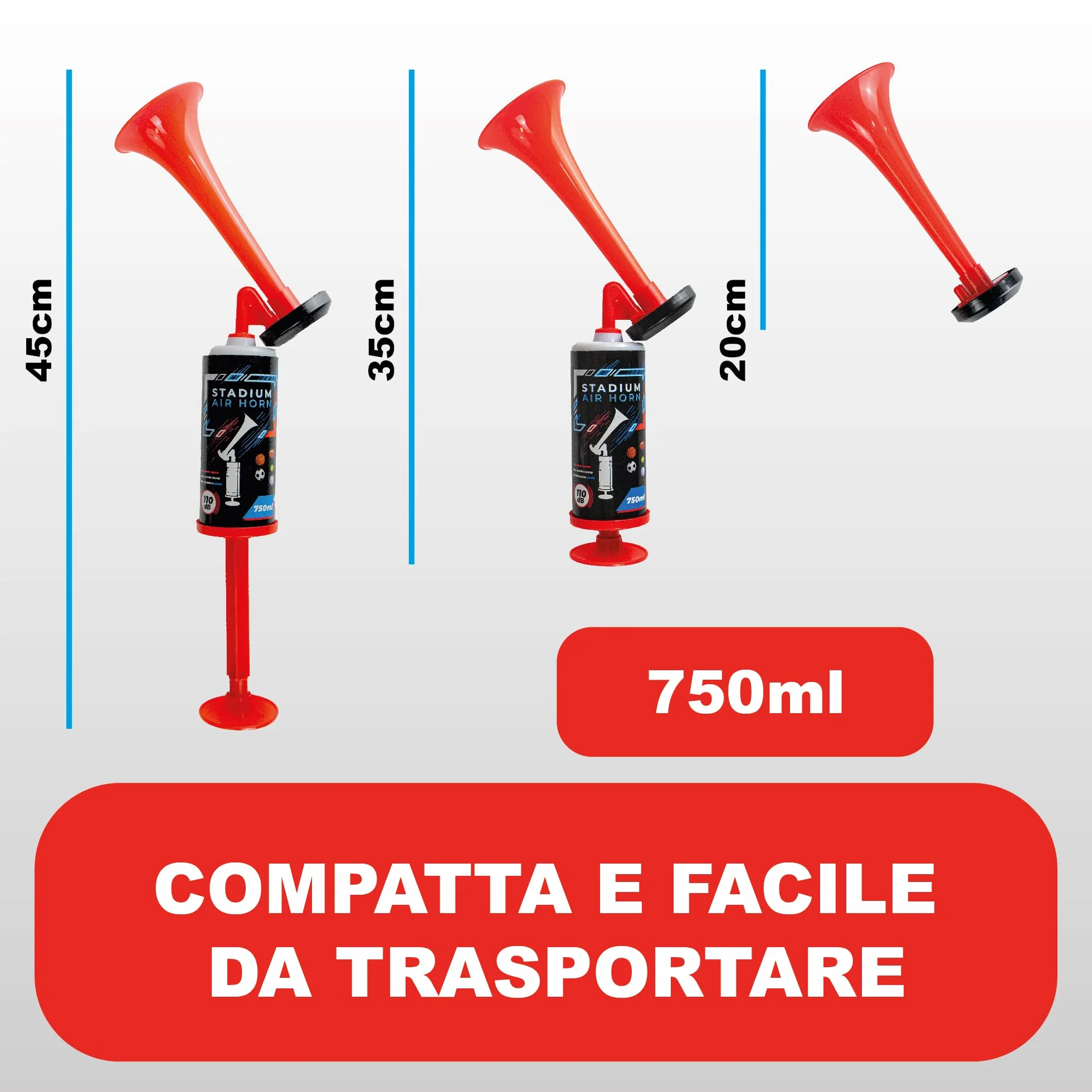 Tromba da Stadio Manuale 110 dB, Senza Gas, Adatta Anche Come Tromba Nautica