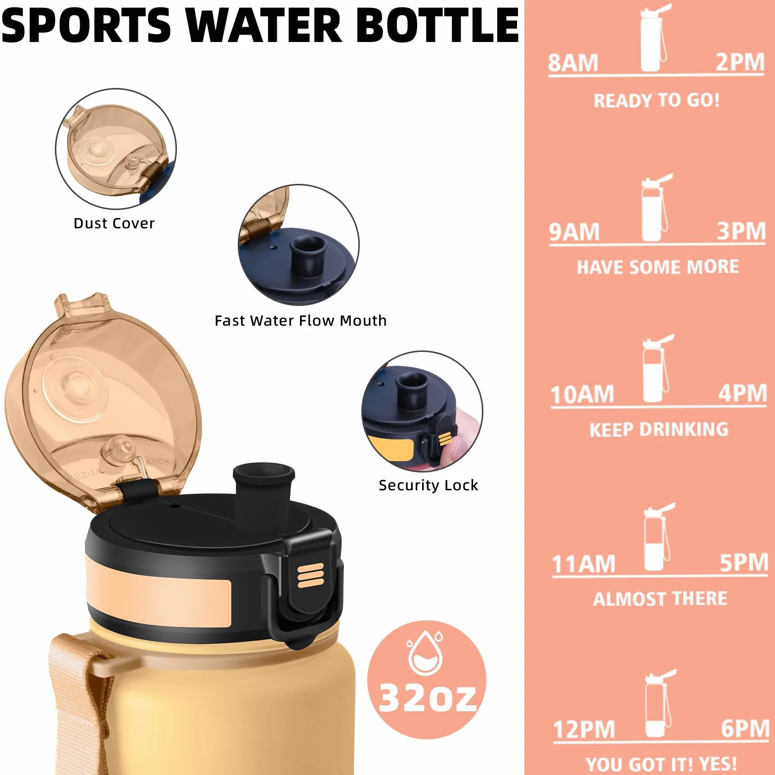 Borraccia 1 Litro Palestra Motivazionale Senza Perdite Borraccia Acqua Campeggio Fitness Viaggio