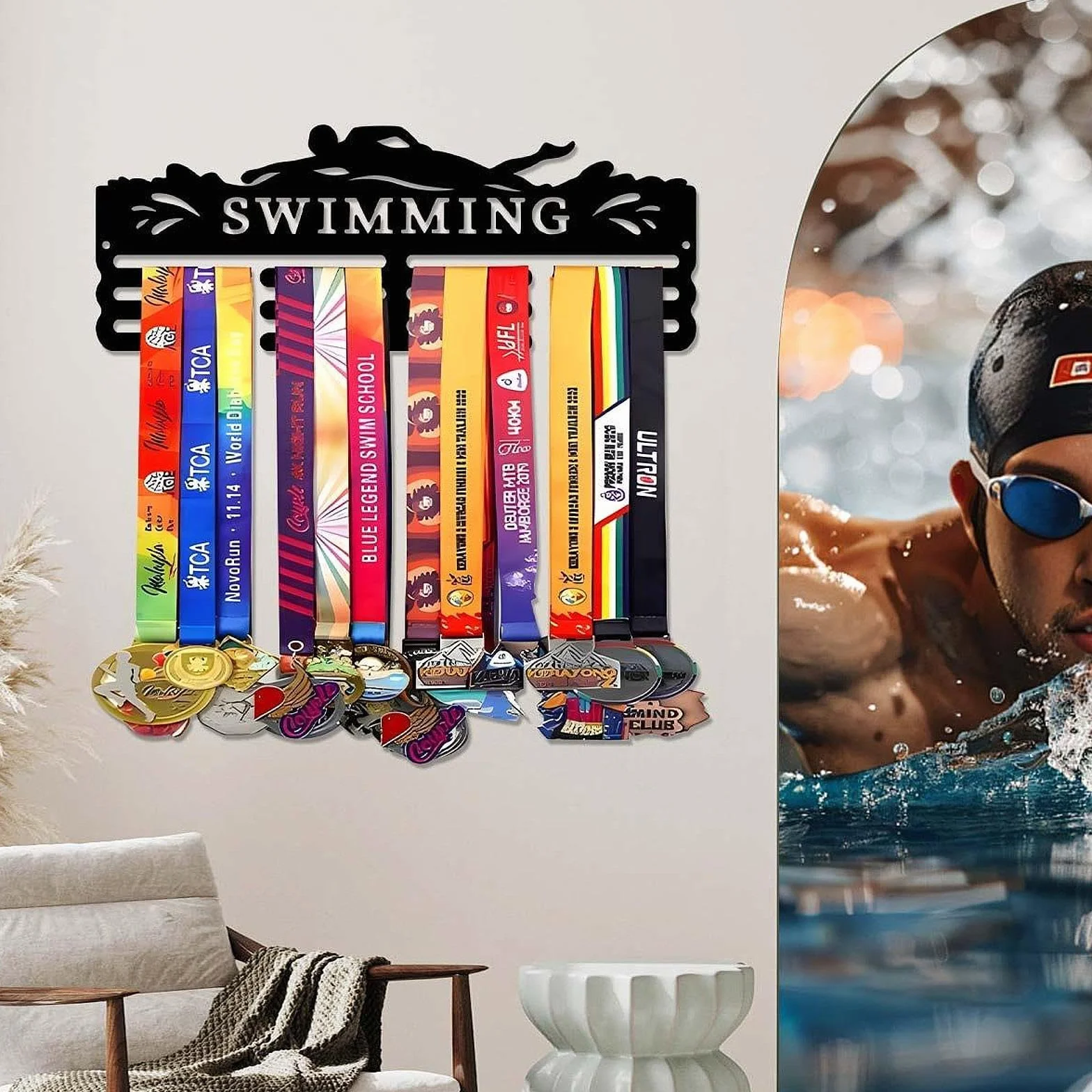 Espositore per Medaglie Porta Medaglie Sospeso Robusto Nuoto