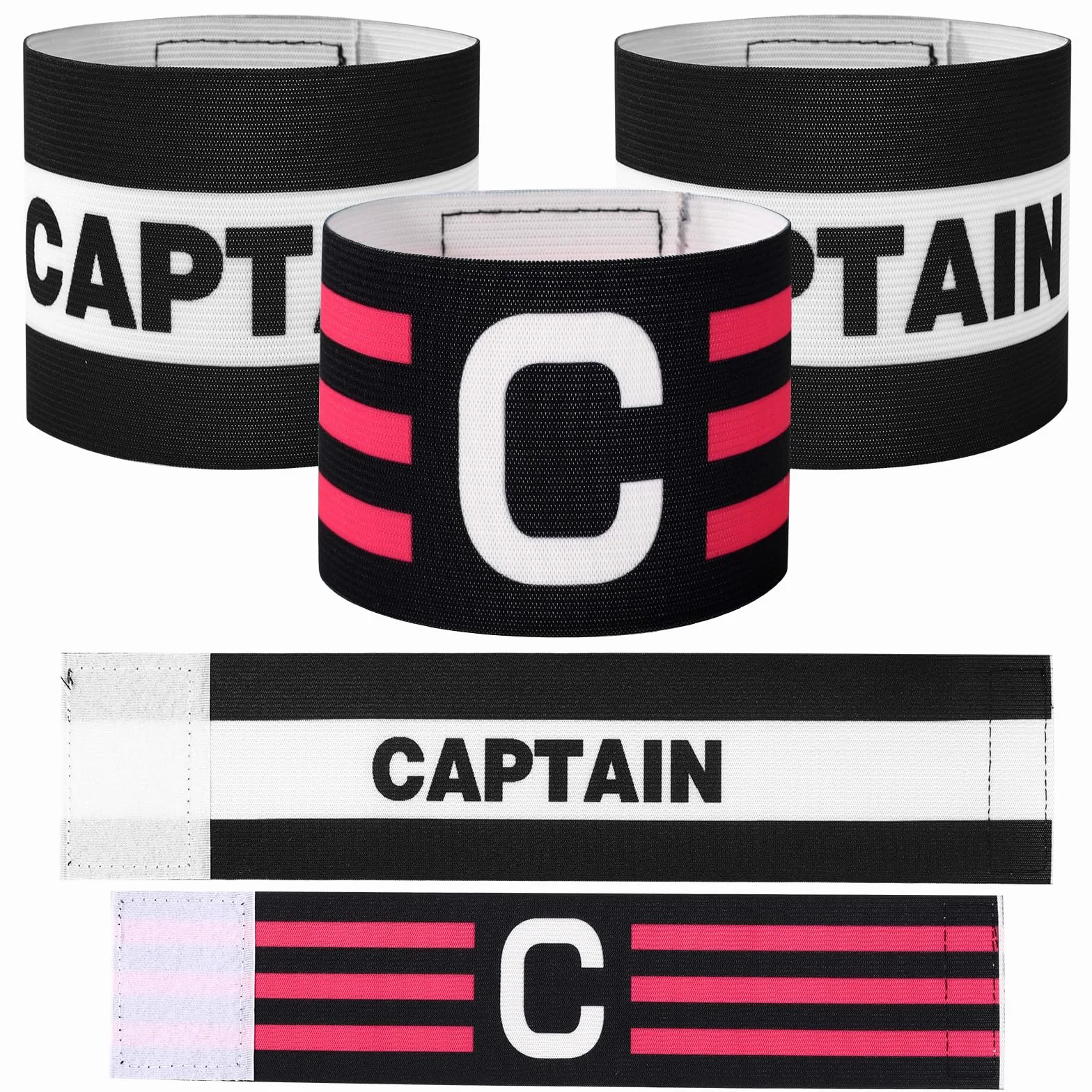 3pz Fasce Capitano Calcio, Bracciali Regolabili Traspiranti Fascia Capitano Sport Accessorio per Calcio Rugby Basket Giovani e Adulti