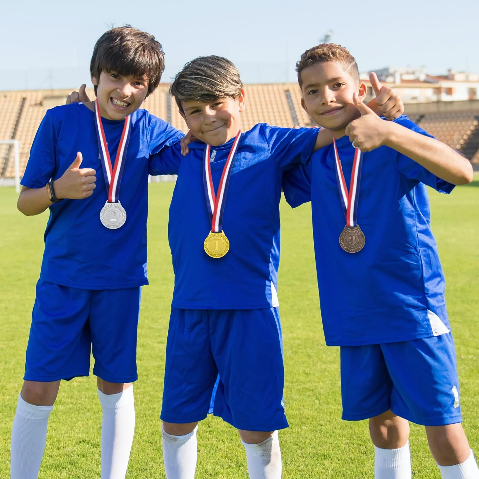 Medaglie per Bambini 3 Pezzi Oro Argento Bronzo con Nastro, Medaglia in Metallo per Giornata Sportiva