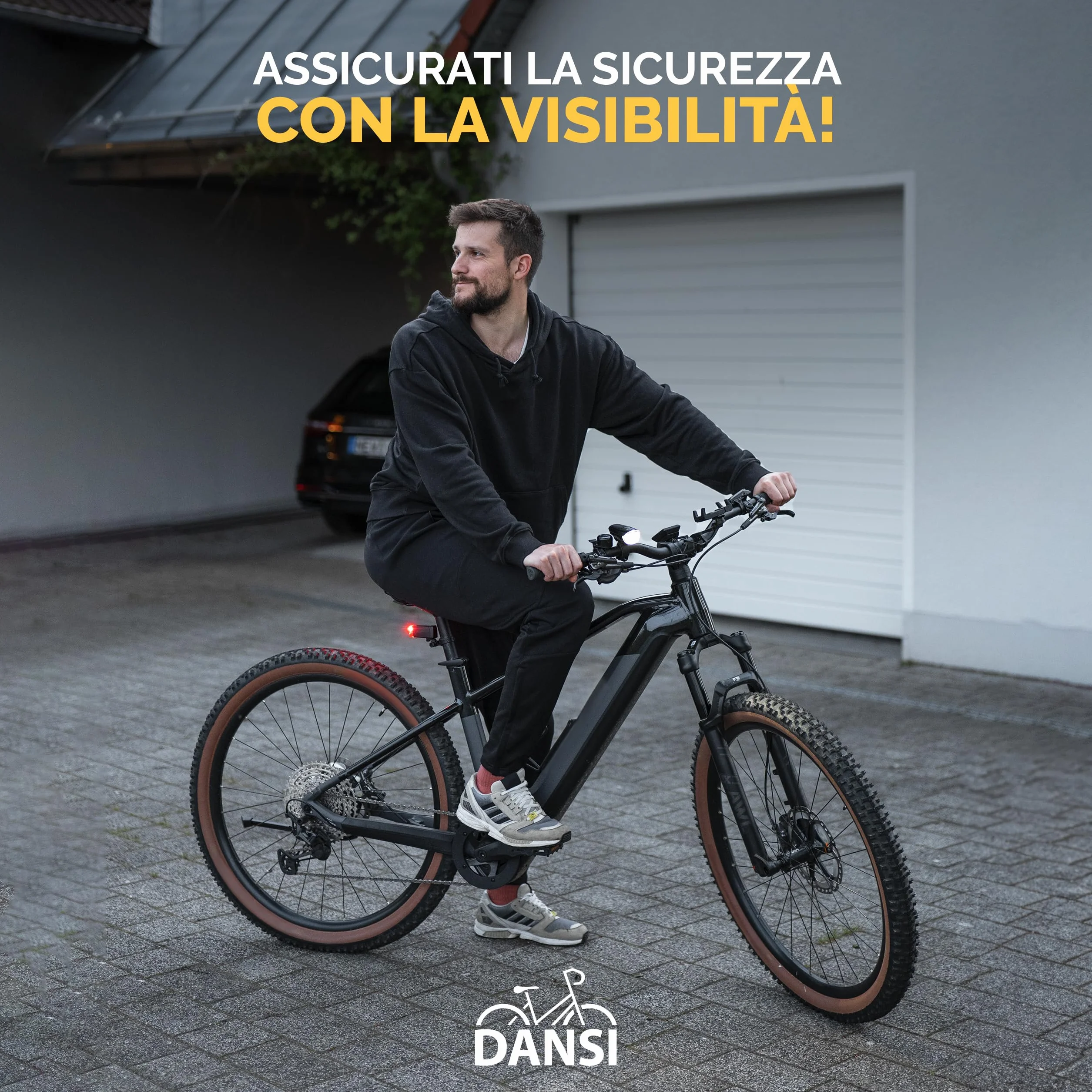 DANSI LED Light Set Illuminazione per biciclette omologata StVZO 60 30 15 Lux anteriore posteriore Regolazione automatica