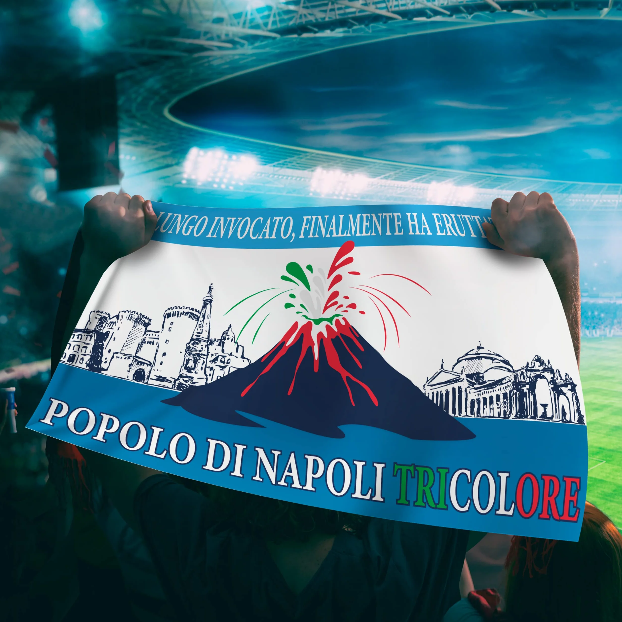 Bandiera 4° Scudetto Popolo di Napoli 90x150 cm Gadget Tricolore Regalo Tifoso Calcio
