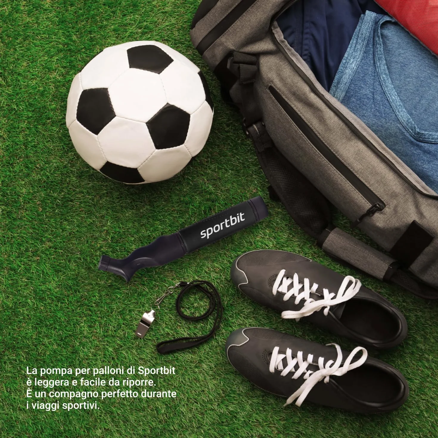 SPORTBIT Pompa per palloni con 5 aghi Push & Pull per pallavolo, pallacanestro, calcio