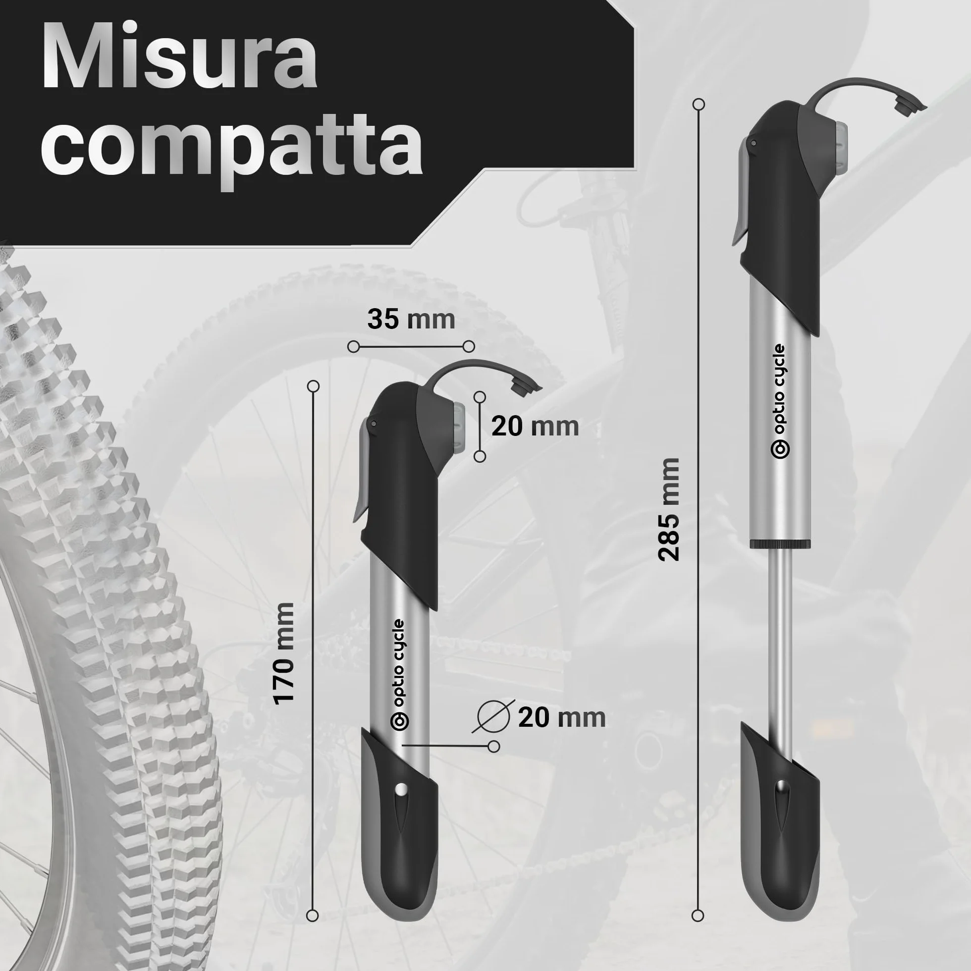 Pompa per Bicicletta 120 PSI Portatile Compatta a Mano per Valvola Presta e Schrader