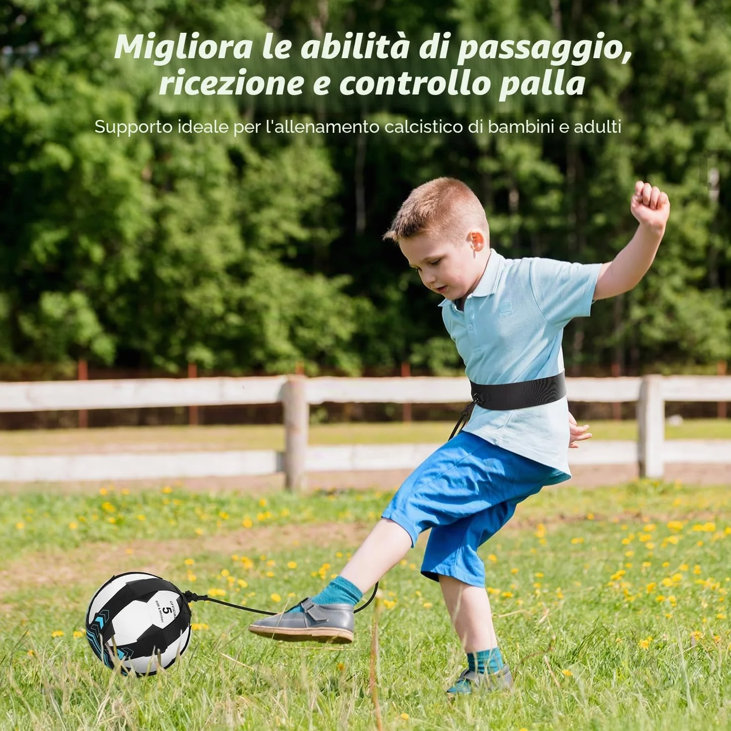GHB Trainer da Calcio Accessori per L’Allenamento Individuale con Cintura Regolabile Bambini Controllo Palla