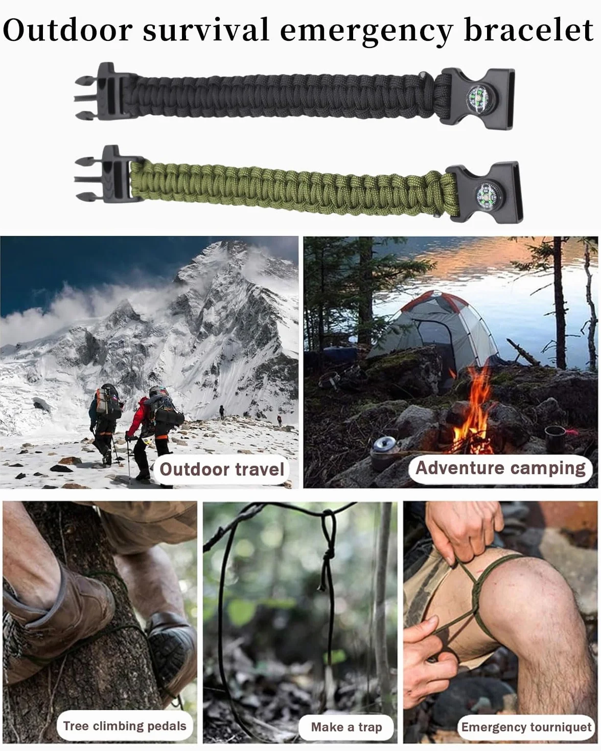 Bracciale Intrecciato in Corda Paracadute Multifunzione Sopravvivenza Outdoor