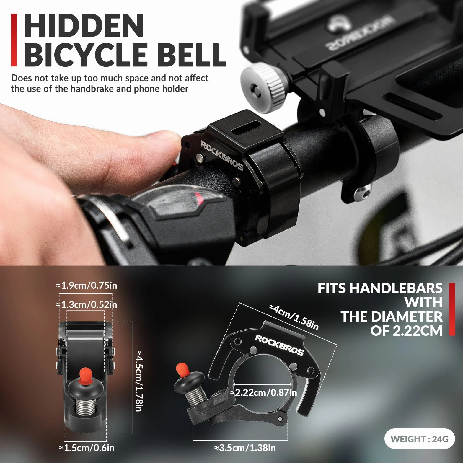 ROCKBROS Campanello Bici Mini Nascosto 100db Manubrio 22mm Accessori Bici