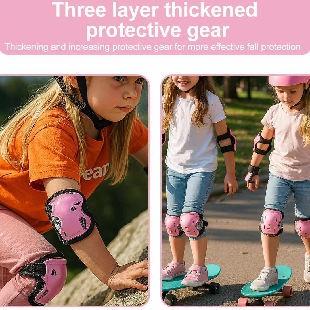 Set di Protezioni per Bambini 6 Pezzi, Ginocchiere Gomitiere Regolabili per Skateboard Bicicletta Pattinaggio