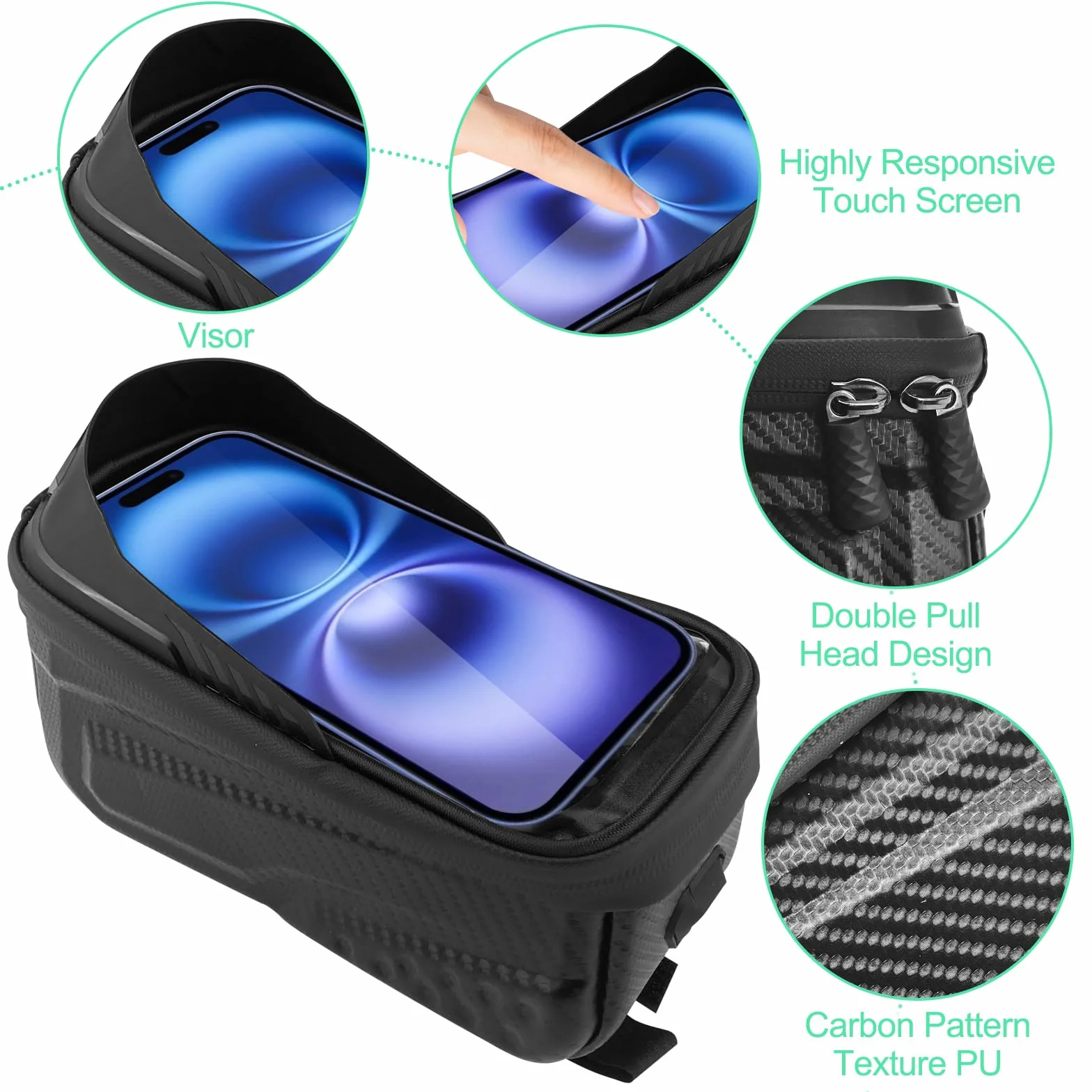 Borsa Telaio da Bicicletta Impermeabile 6.8 Pollici Touchscreen TPU Sgancio Rapido, Accessori MTB