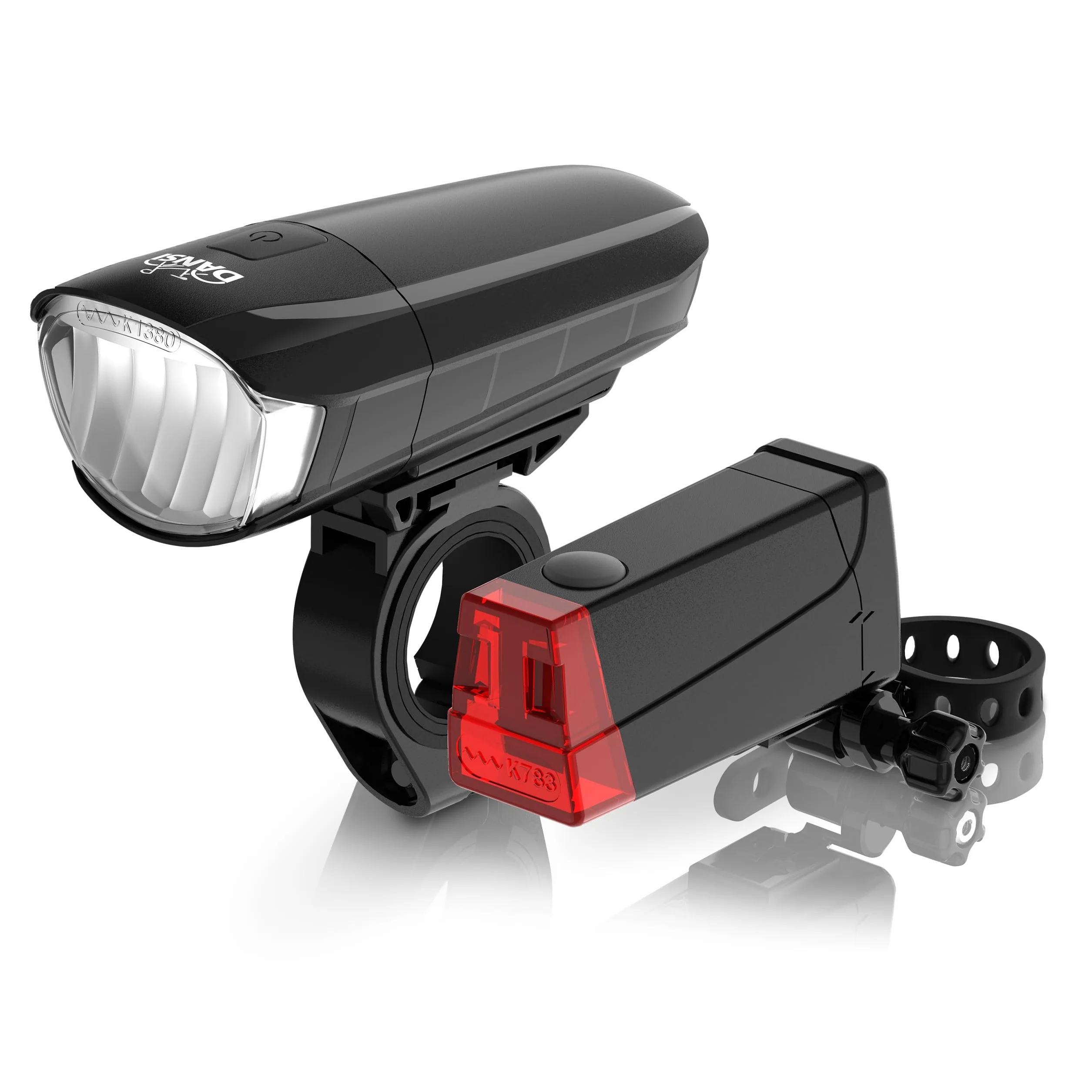 DANSI LED Light Set Illuminazione per biciclette omologata StVZO 60 30 15 Lux anteriore posteriore Regolazione automatica