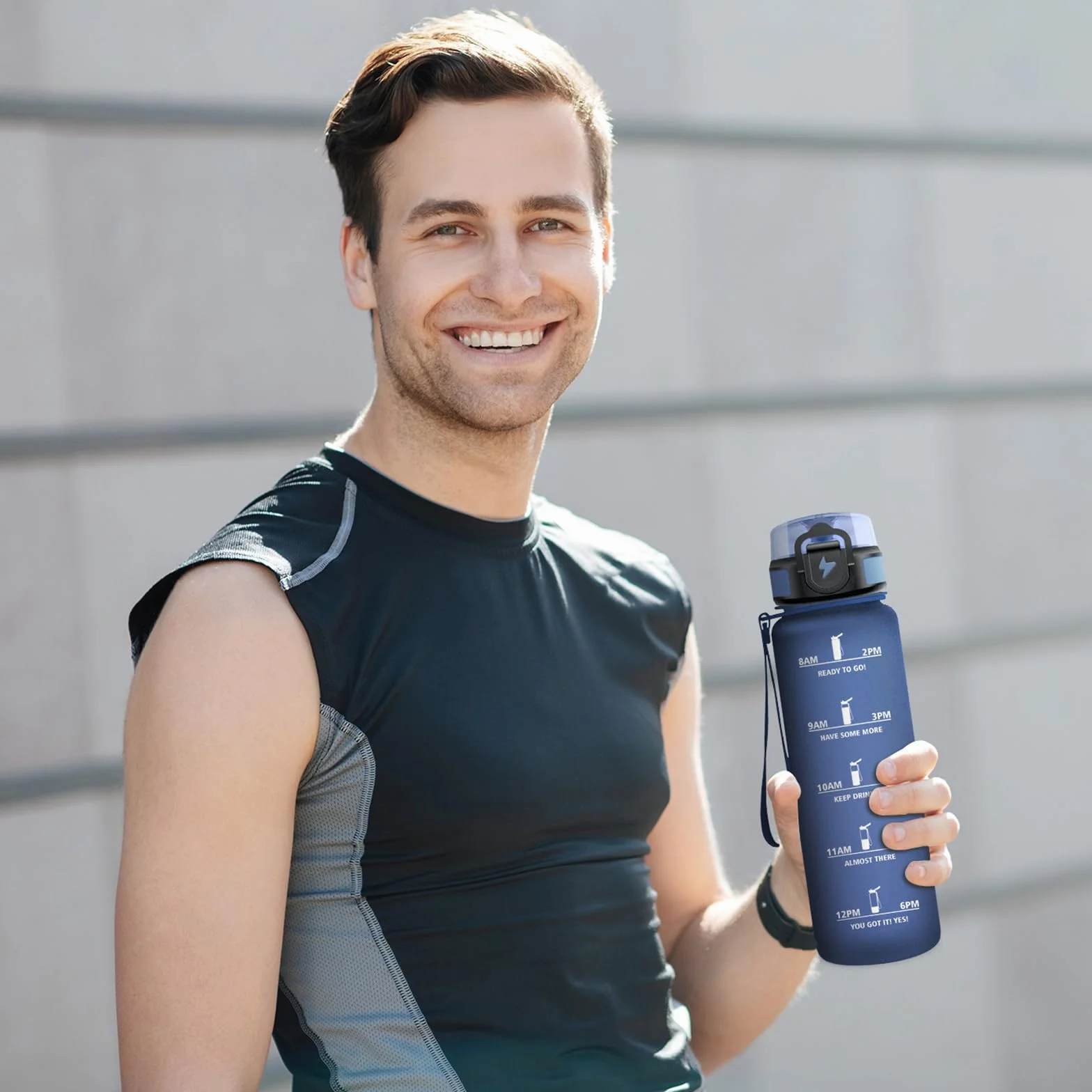 Borraccia Sportiva 1 Litro con Filtro, Motivazionale con Scala Temporale, Riutilizzabile, a Prova di Perdite per Palestra, Campeggio, Corsa