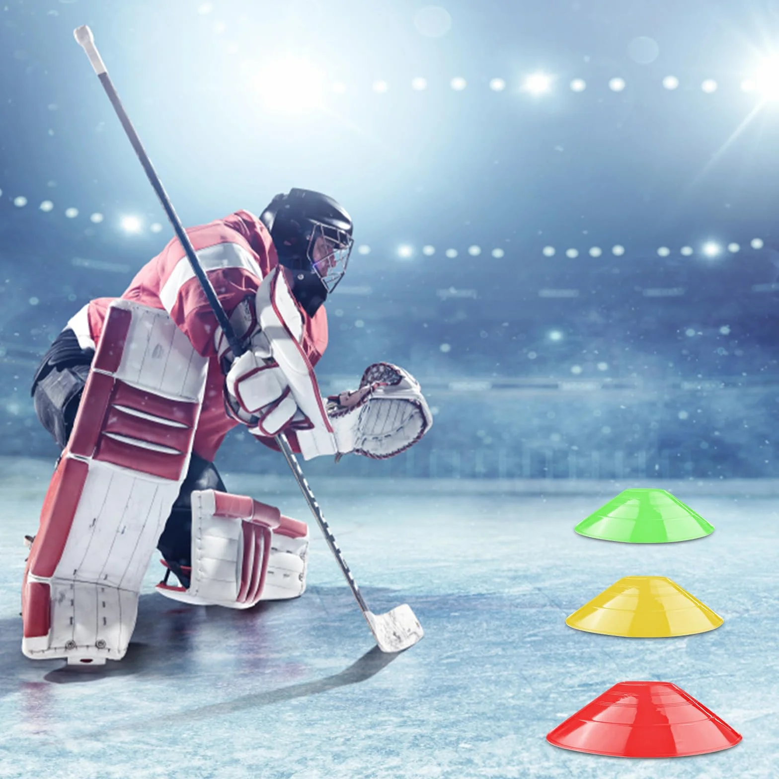 Set di Coni da Calcio, Coni Rotondi con Supporto, Dischi per Marcatura, per Hockey, Pattinaggio su Ghiaccio, Pallamano, Allenamento (5)