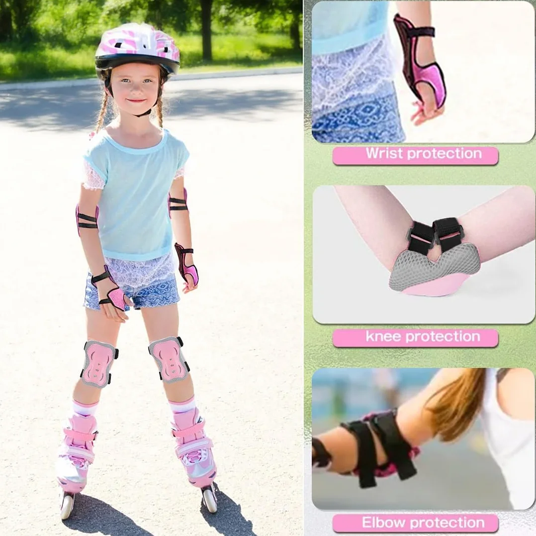 NHQZ Protezione Kit per Bambini, 6 in 1 Ginocchiere Gomitiere Tutore Polso Protezioni Set, Regolabile Attrezzatura Protettiva, Scooter e Rollerblade