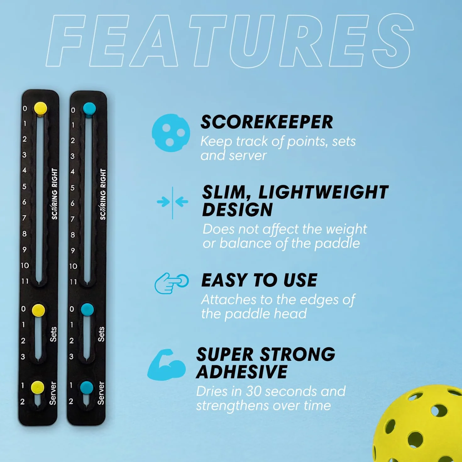 Scoring Right Segnapunti Racchette Pickleball, Contapunti Ultra Leggero Adesivo 3M, Accessori Pickleball Set 2 Szt, 3,2 g