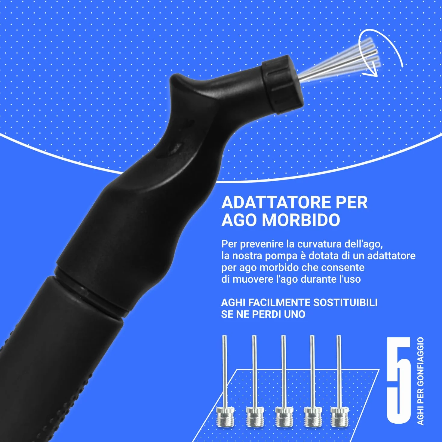 SPORTBIT Pompa per palloni con 5 aghi Push & Pull per pallavolo, pallacanestro, calcio