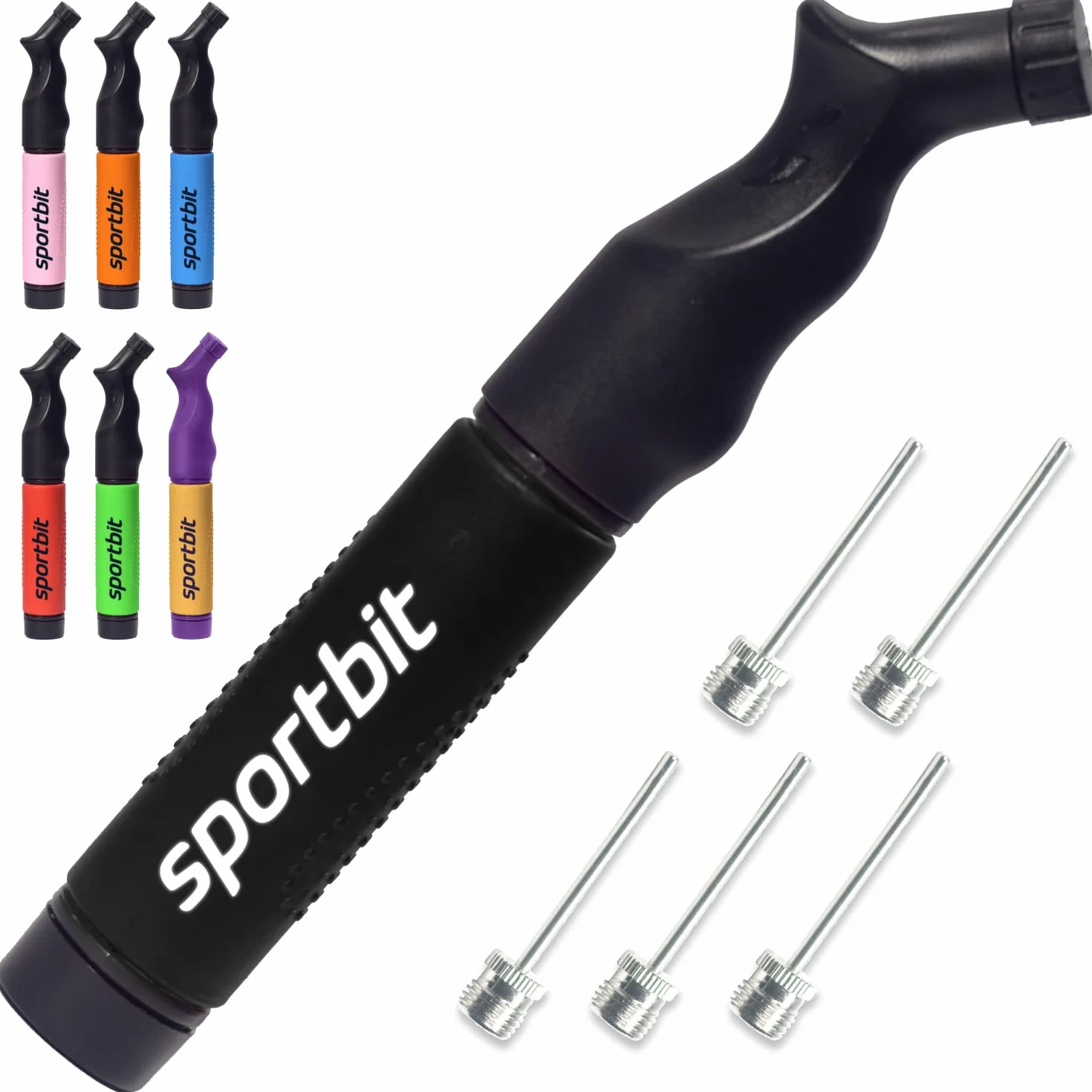SPORTBIT Pompa per palloni con 5 aghi Push & Pull per pallavolo, pallacanestro, calcio