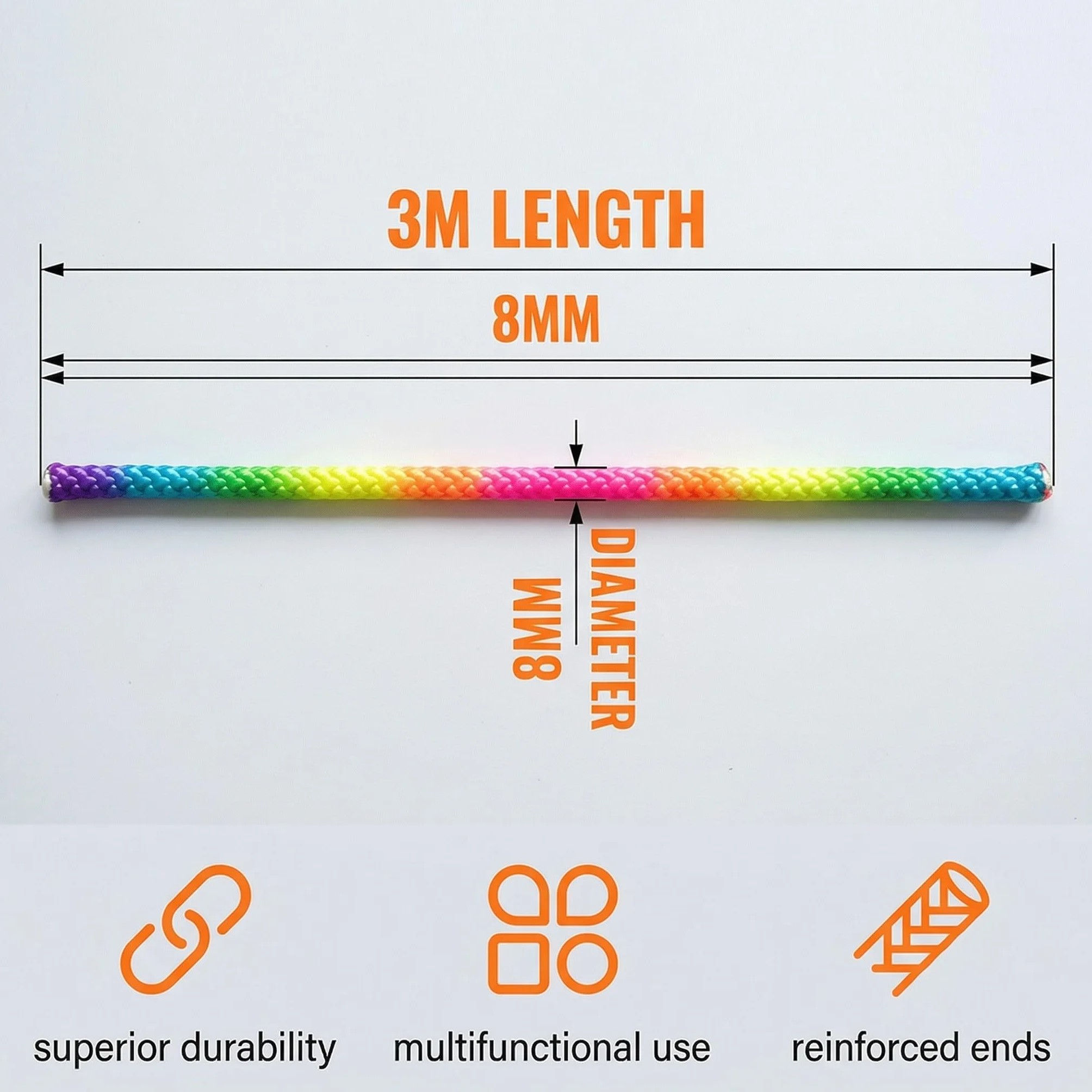 Corda Ginnastica Ritmica Arcobaleno 3M 8mm Allenamento Competizione