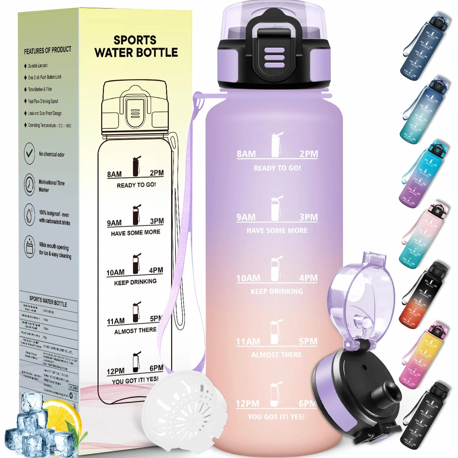 Borraccia 1500 ml Motivazionale Sportiva Lavanda chiara & Rosa chiaro
