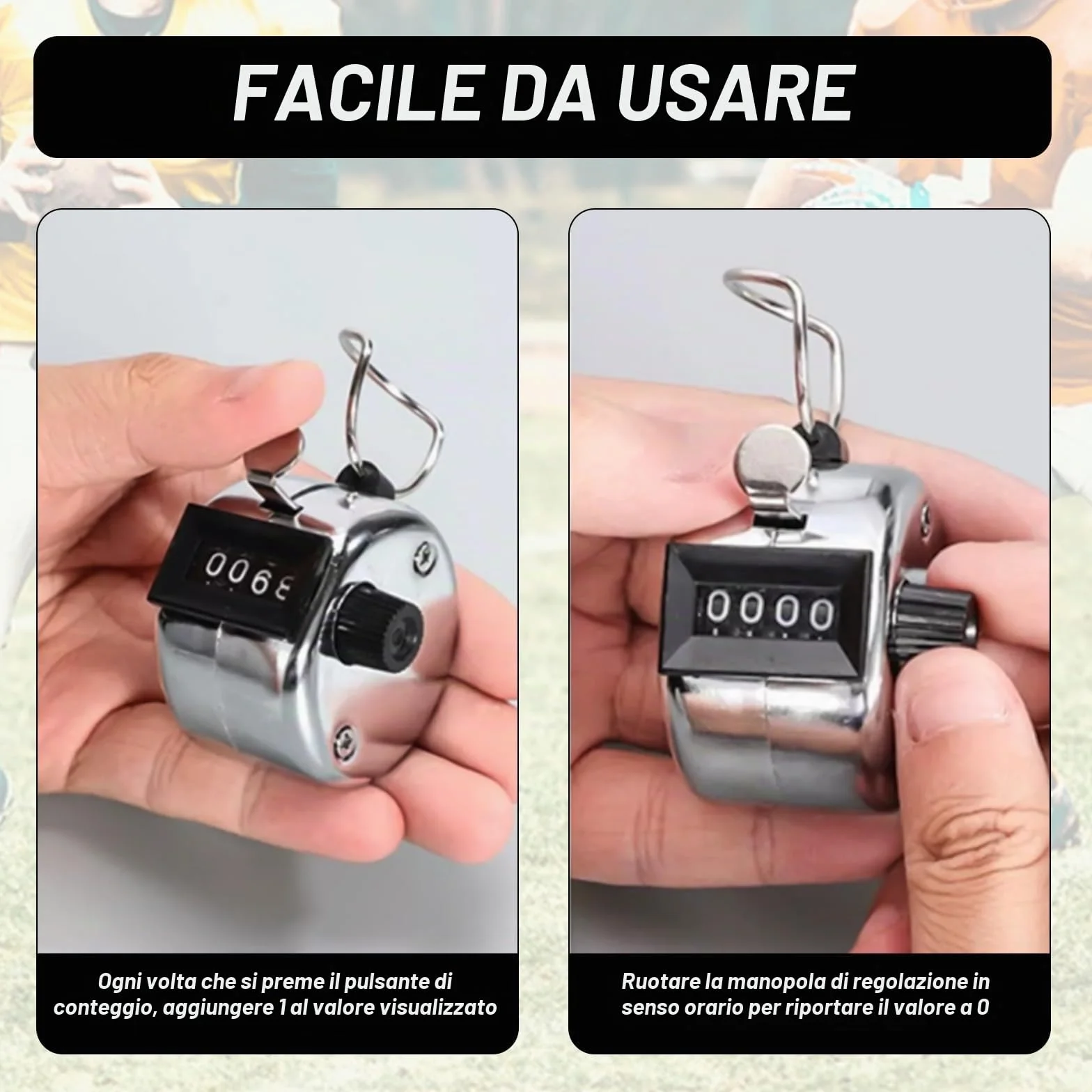 Contapersone Manuale in Metallo con Display a 4 Cifre, Contatore a Clicker Portatile per Corsa Golf Baseball