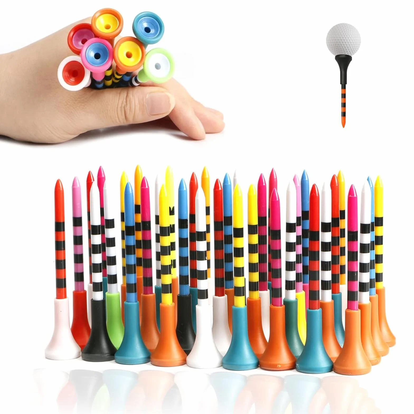 Tee da Golf Colorati 50 Pezzi in Plastica Resistente con Gomma Ammortizzata 83 mm per Allenamento