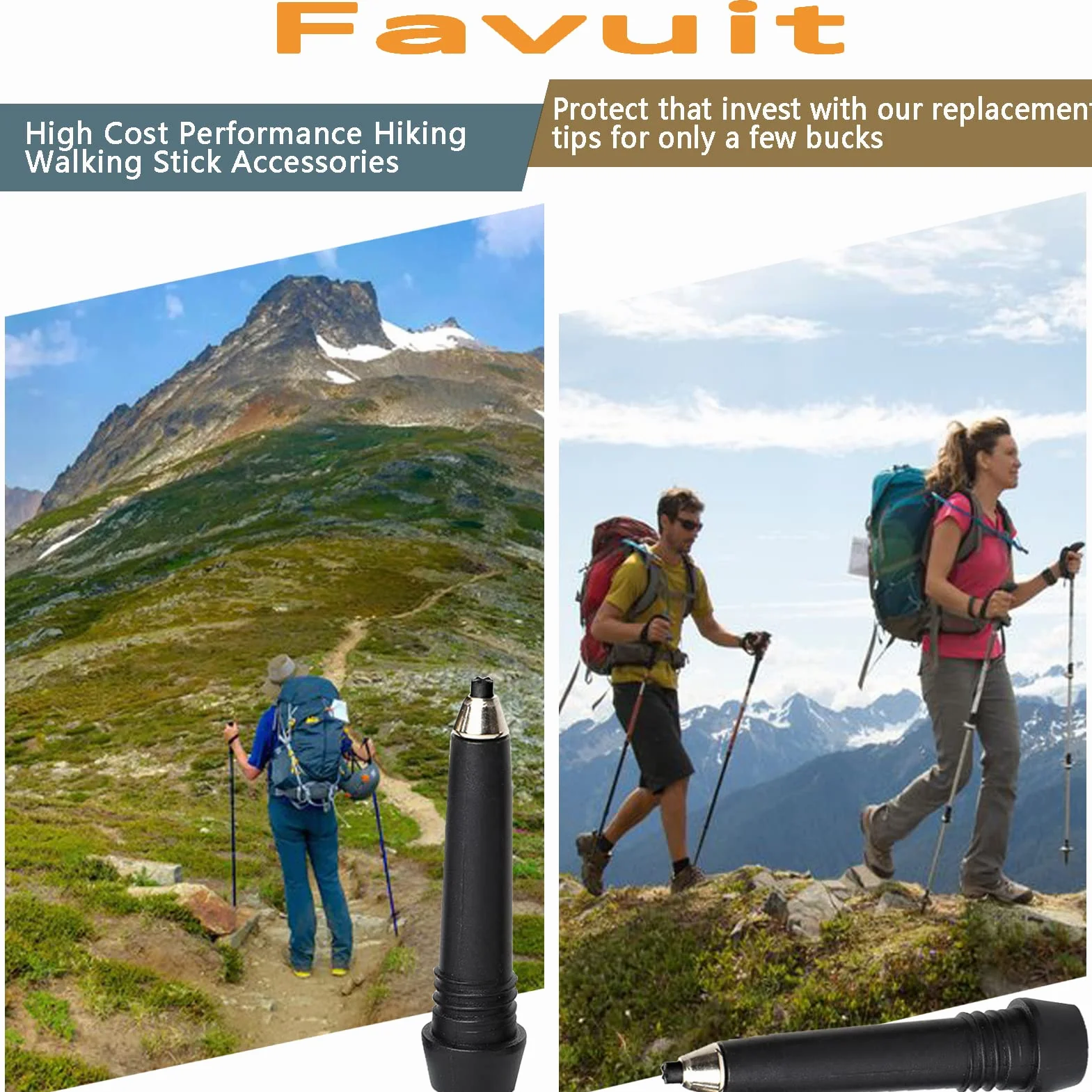 Punte universali in carburo per bastoni da trekking, 4 pezzi protezioni in gomma