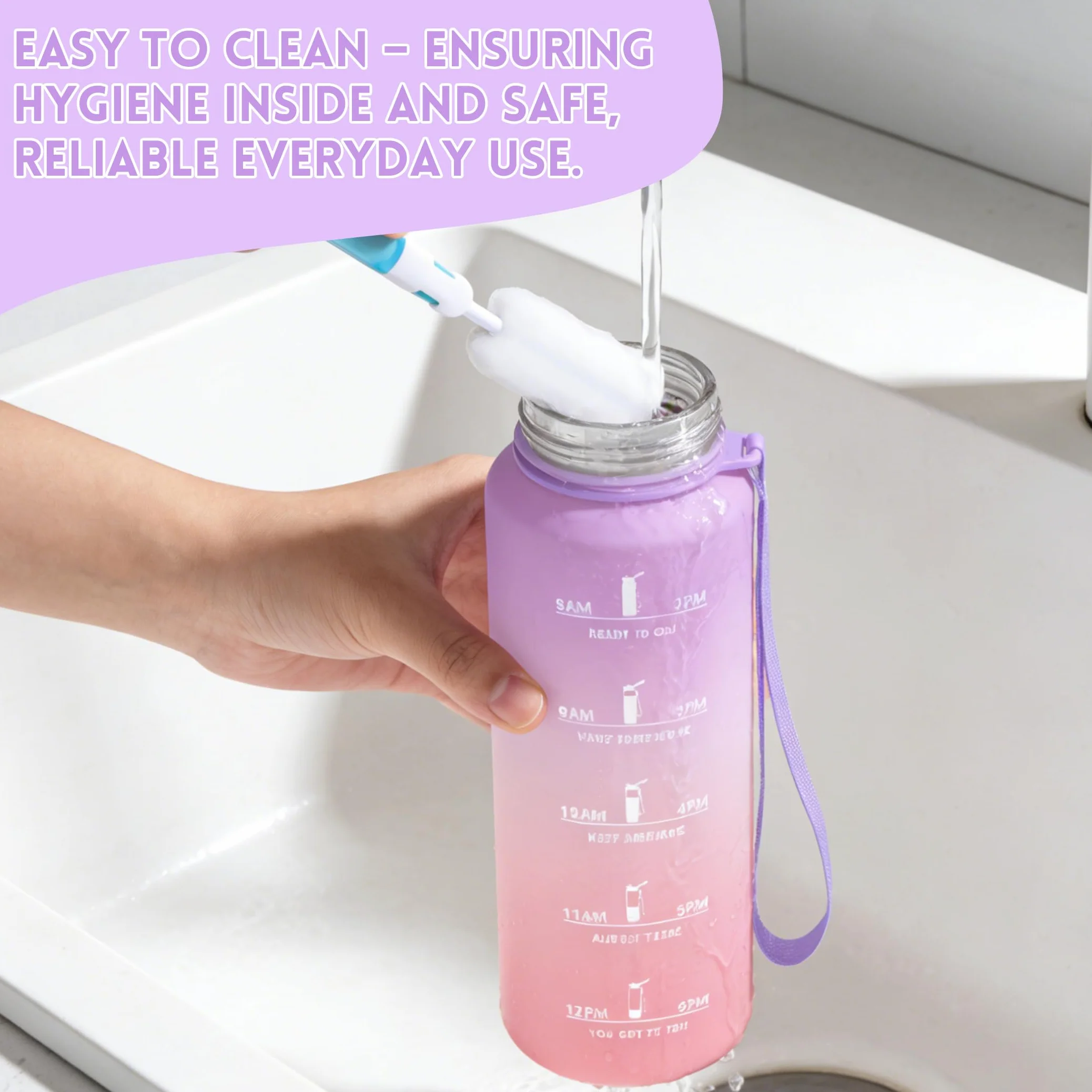 Motswedi Borraccia 1.5l a Prova di Perdite, Motivazionale Bottiglia Plastica Palestra - Lilla Delicato & Rosa Chiaro