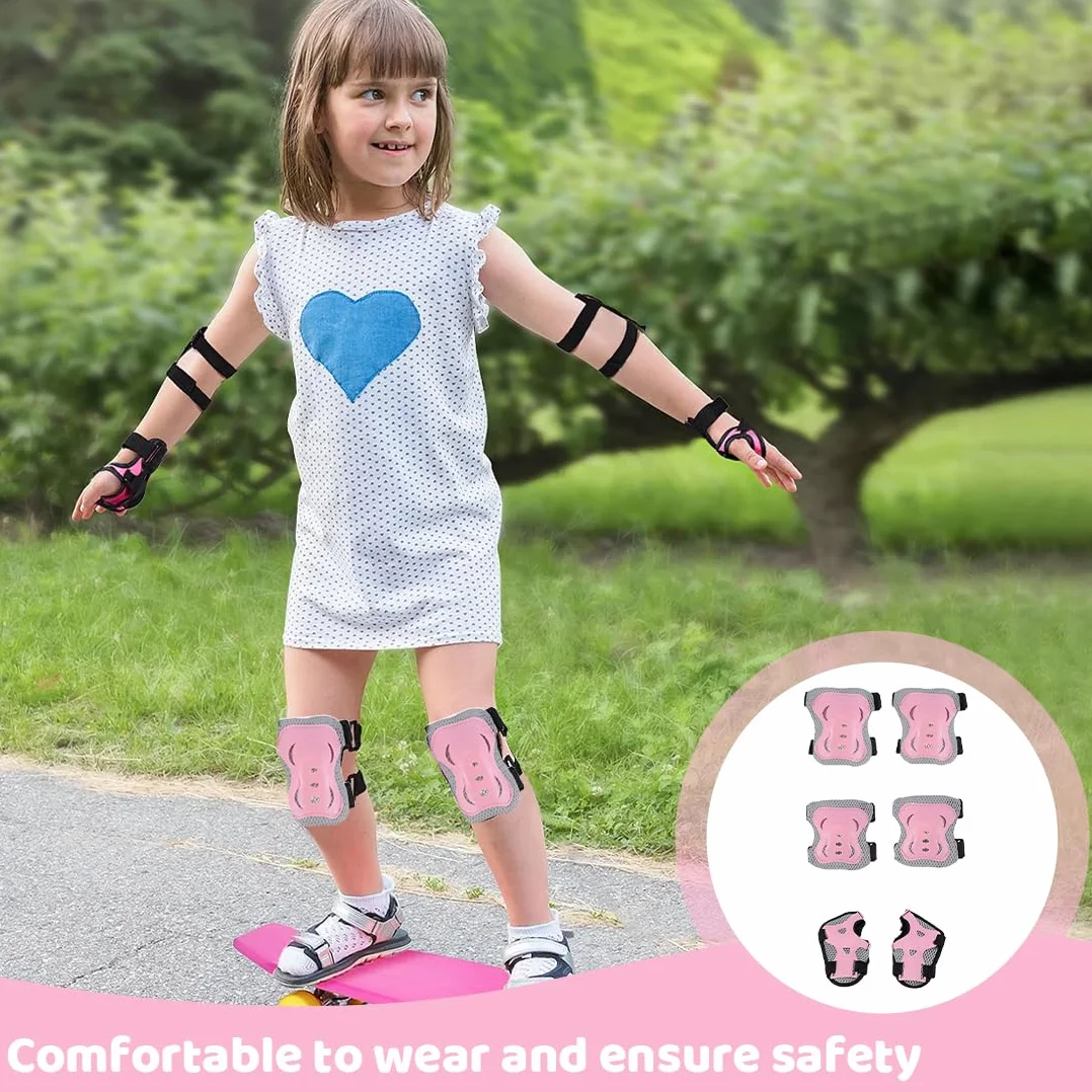 NHQZ Protezione Kit per Bambini, 6 in 1 Ginocchiere Gomitiere Tutore Polso Protezioni Set, Regolabile Attrezzatura Protettiva, Scooter e Rollerblade