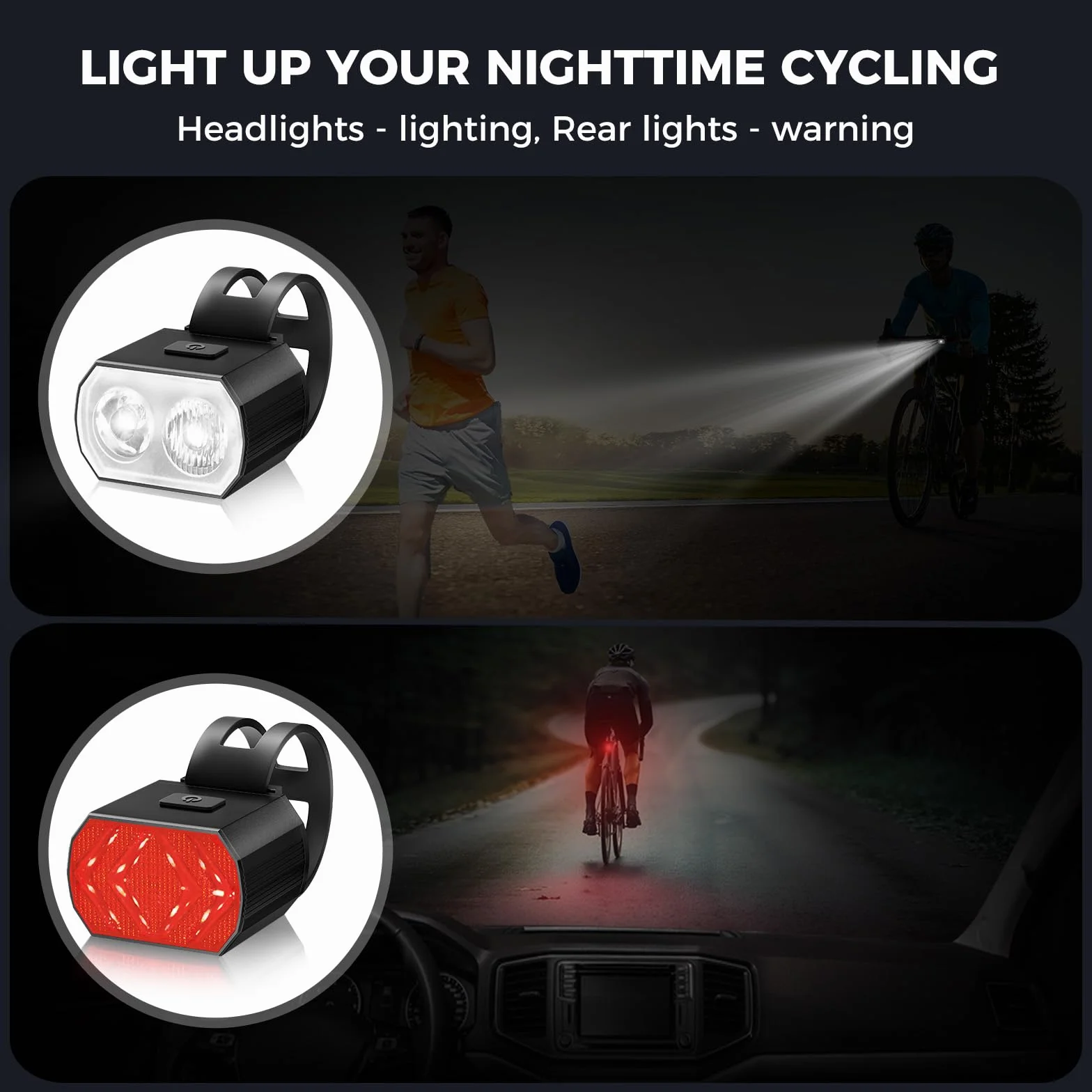 Luci Bicicletta LED USB Ricaricabili Anteriore Posteriori per MTB Bici