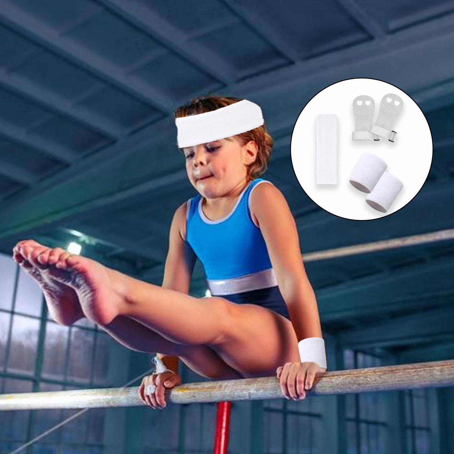 Set di 5 Grip da Ginnastica Bianchi con Polsini Assorbenti, Protezione del Palmo e Supporto al Polso per Ragazze, Bambini e Giovani