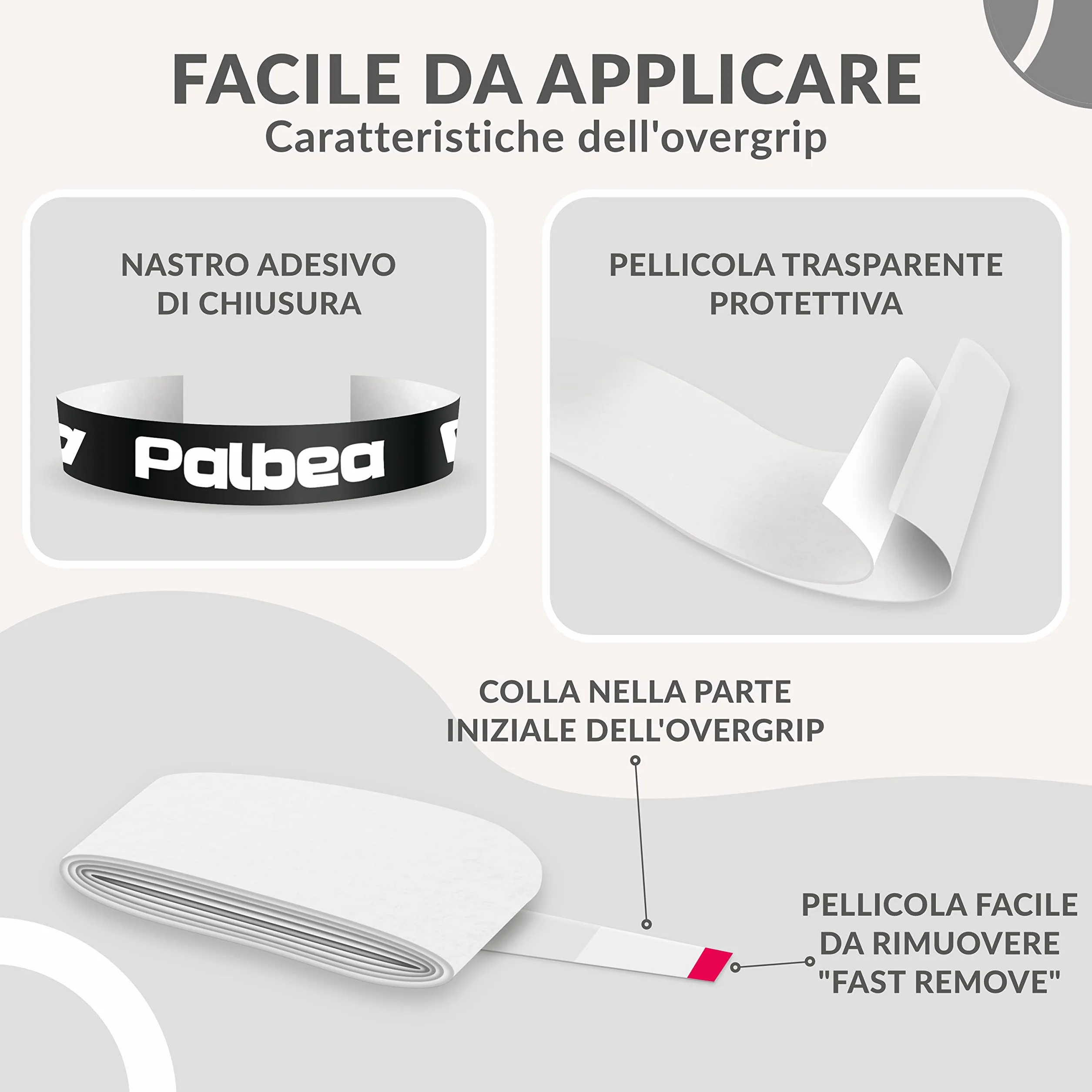 Palbea OverGrip Padel Bianco Extra Aderente Confezione da 3/6/12/22/60 Pezzi - Grip Padel Antiscivolo - Elevato Assorbimento del Sudore - Superficie Morbida