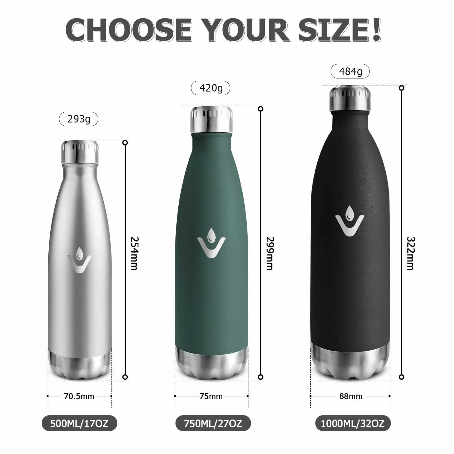 Borraccia Termica 500ml Acciaio Inox Doppia Parete Isolata Senza BPA Antigoccia per Bambini Palestra Viaggio