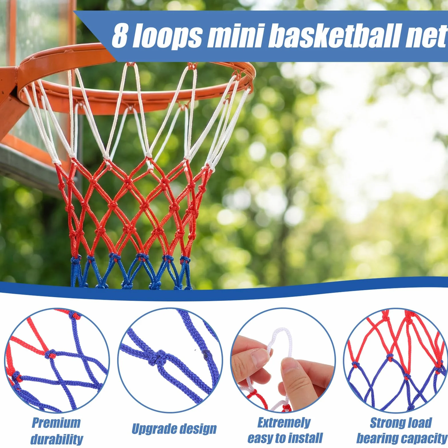 Reti di ricambio per canestro da basket, Confezione da 2, 8 anelli