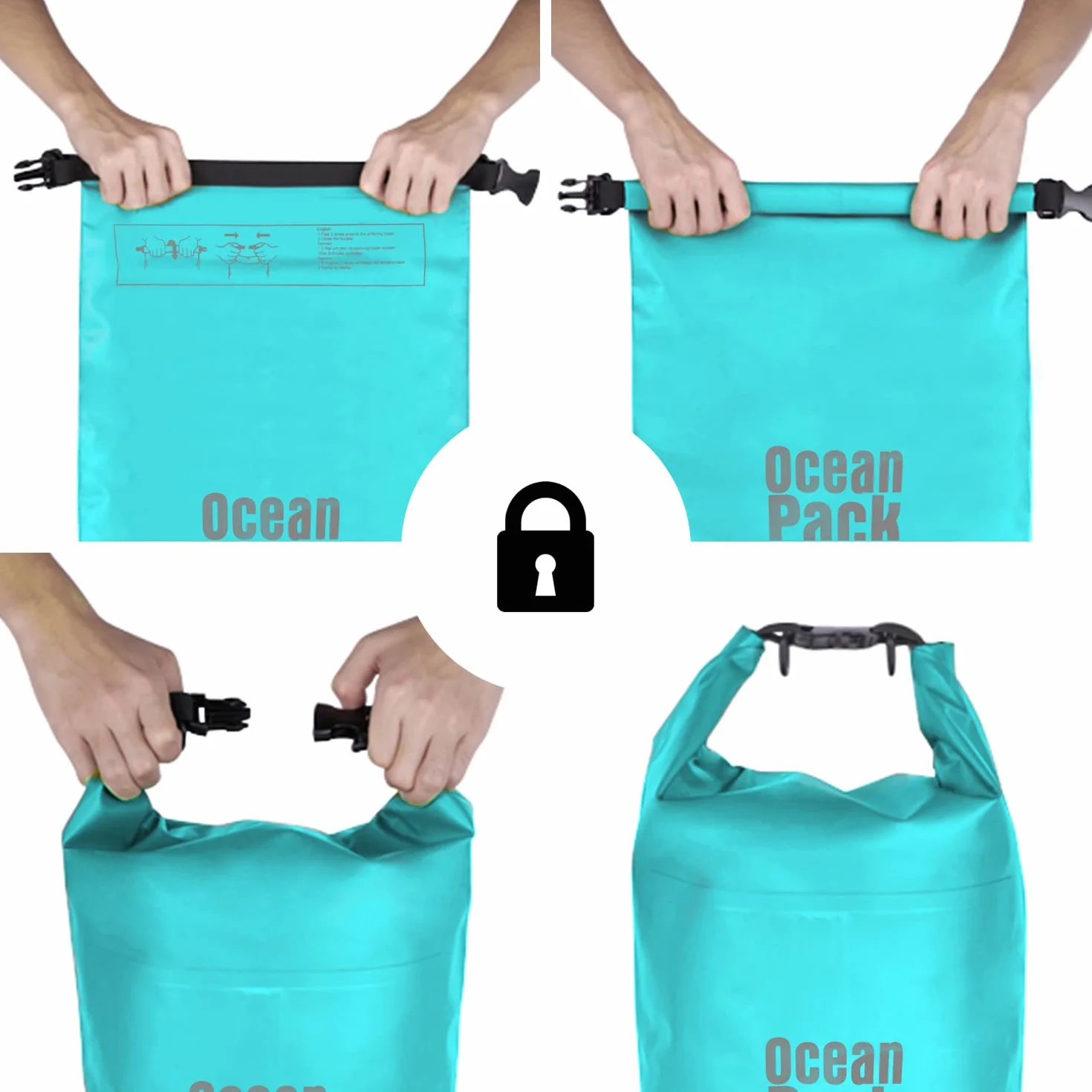 Dry Bag, Borsa Sacca Zaino Impermeabile Waterproof, chiusura a rotolo e tracolla, custodia impermeabile per cellulare e marsupio per Mare Barca Pesca Rafting Spiaggia Sport Acquatici (Light Blue, 5l)