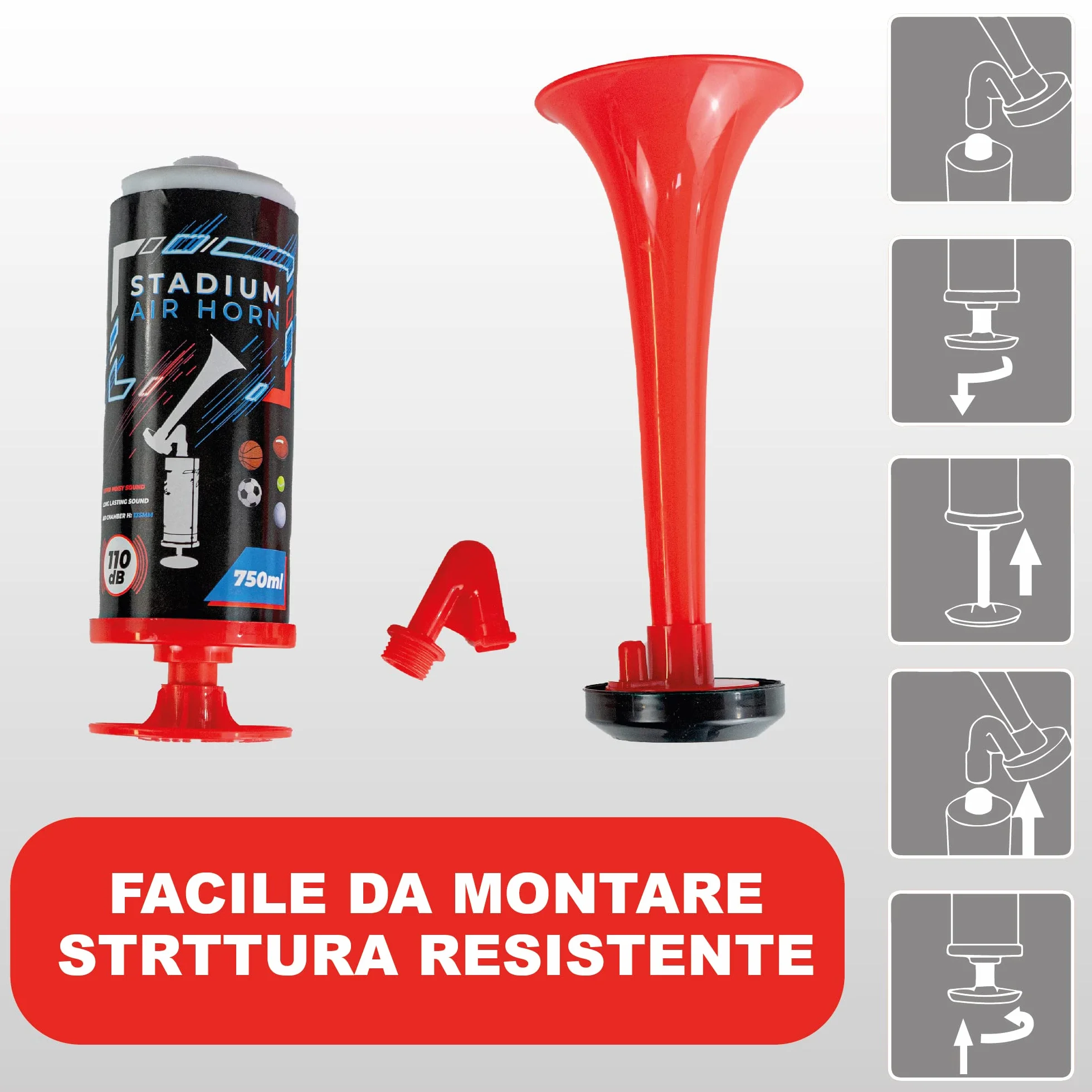 Tromba da Stadio Manuale 110 dB, Senza Gas, Adatta Anche Come Tromba Nautica