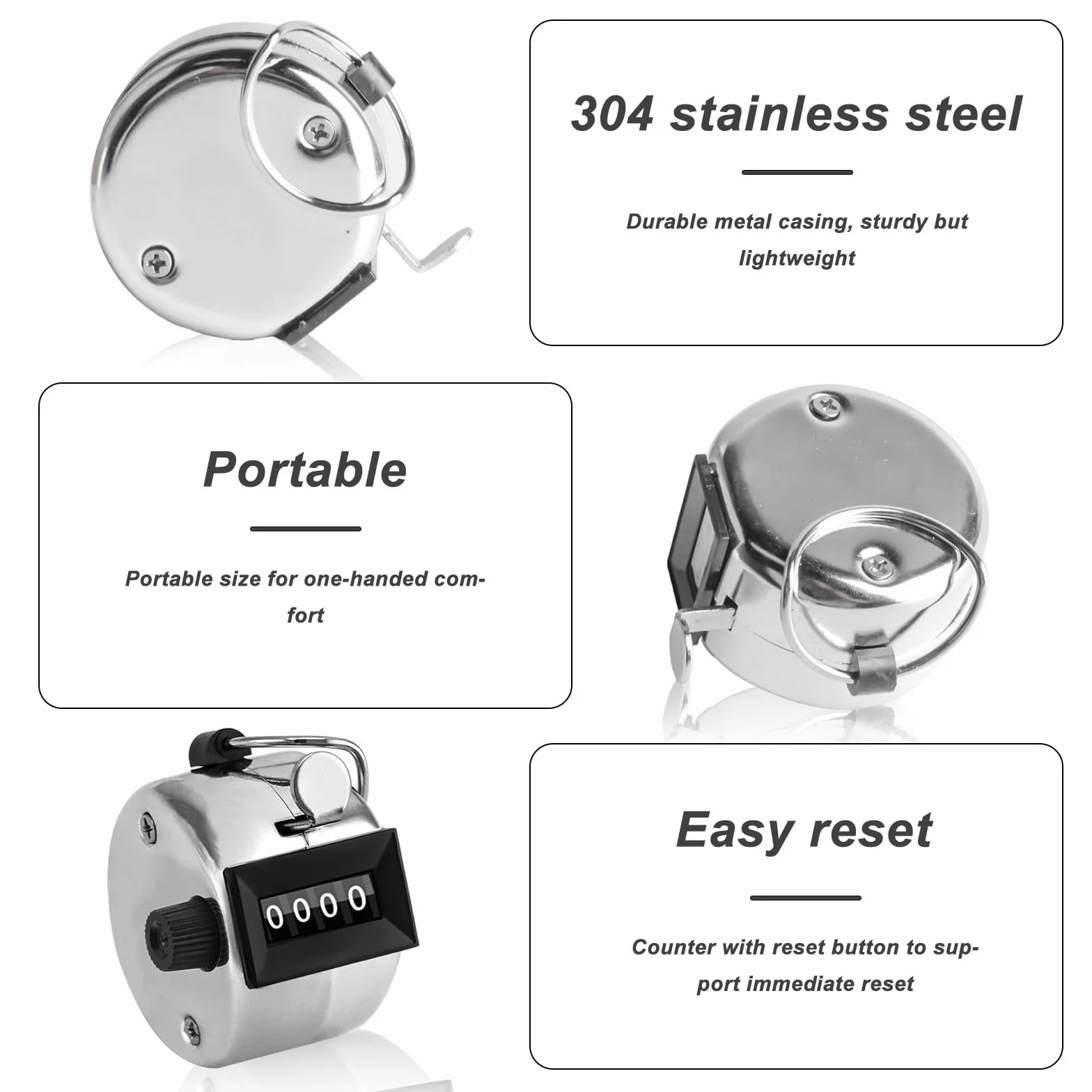 Contapersone Manuale in Metallo con Display a 4 Cifre, Contatore a Clicker Portatile per Corsa Golf Baseball