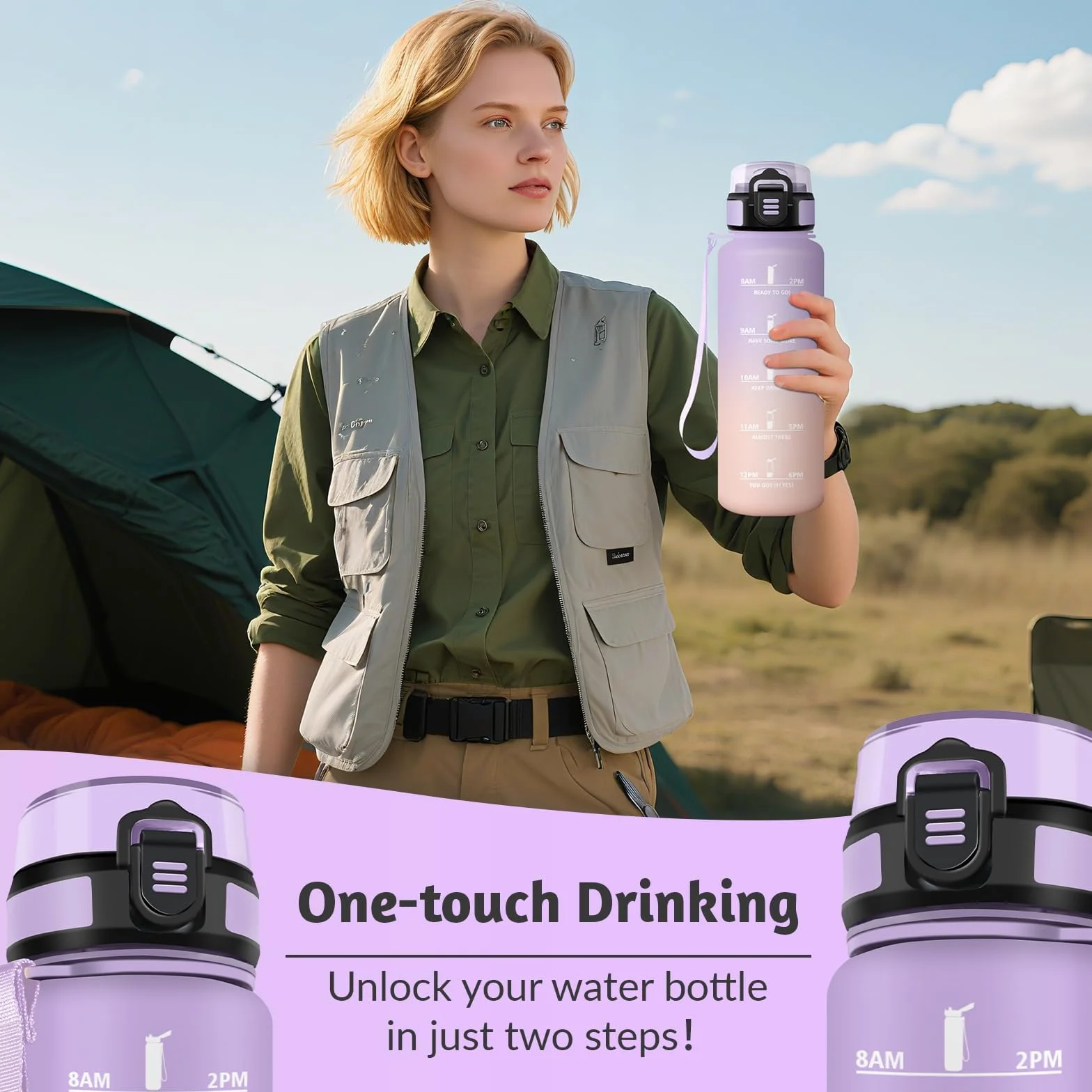 Borraccia 1500 ml Motivazionale Sportiva Lavanda chiara & Rosa chiaro