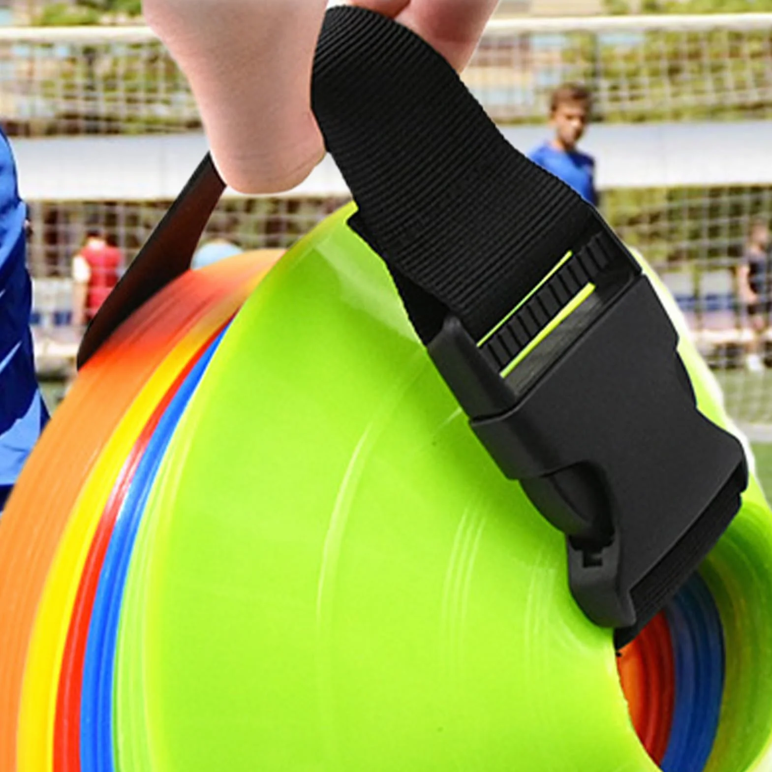 Cinghia per plot da calcio imbracatura portatile pieghevole 4 cinghie ad alta densità allenamento calcio attività all'aperto fitness