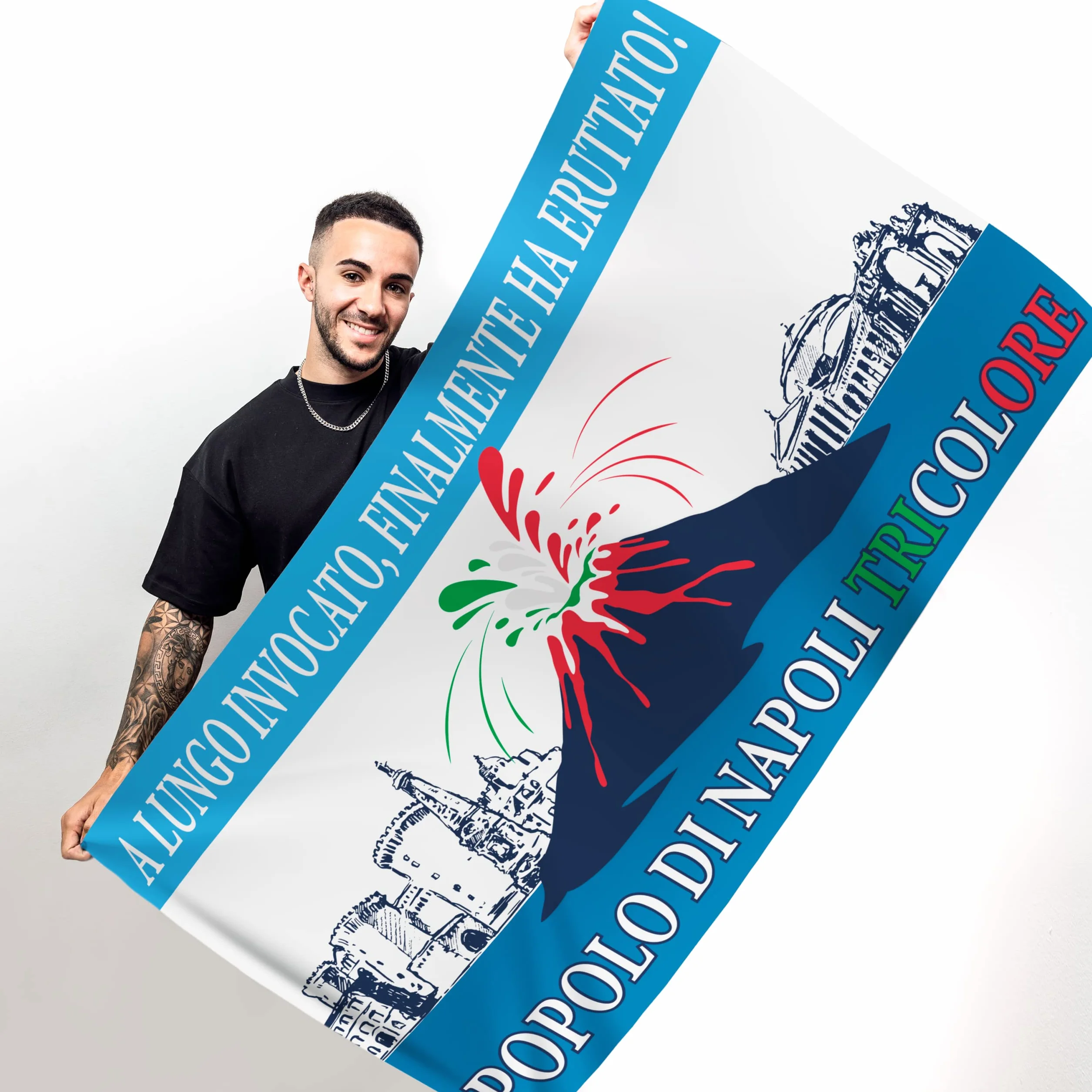 Bandiera 4° Scudetto Popolo di Napoli 90x150 cm Gadget Tricolore Regalo Tifoso Calcio