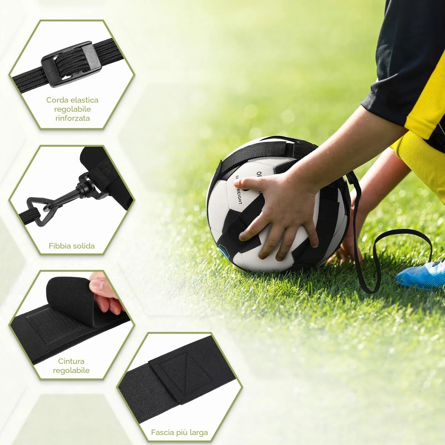 GHB Trainer da Calcio Accessori per L’Allenamento Individuale con Cintura Regolabile Bambini Controllo Palla