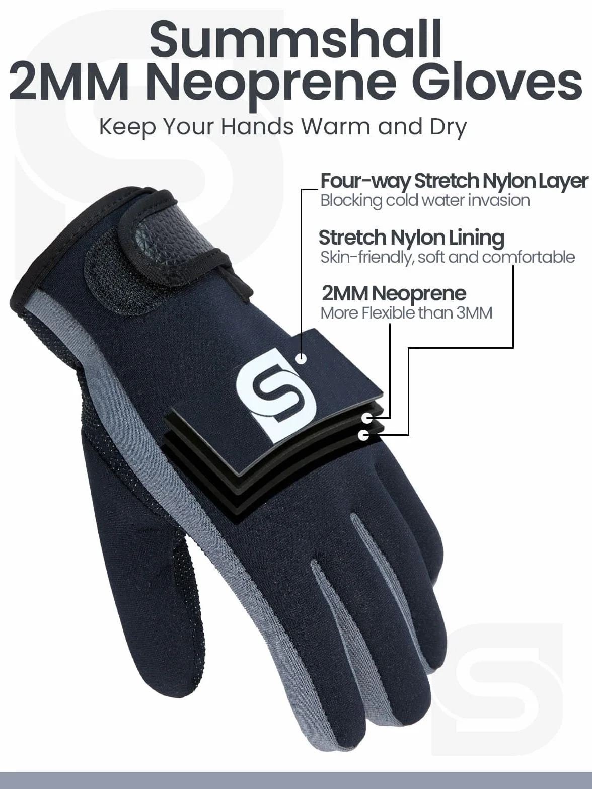 Guanti in neoprene 2 mm antiscivolo per immersioni snorkeling surf