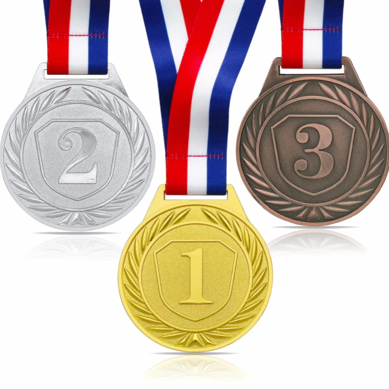 Medaglie per Bambini 3 Pezzi Oro Argento Bronzo con Nastro, Medaglia in Metallo per Giornata Sportiva