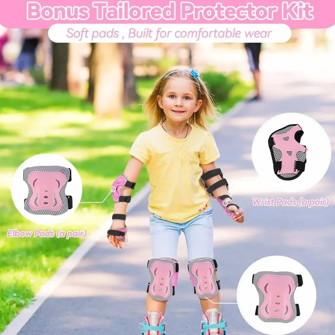 NHQZ Protezione Kit per Bambini, 6 in 1 Ginocchiere Gomitiere Tutore Polso Protezioni Set, Regolabile Attrezzatura Protettiva, Scooter e Rollerblade
