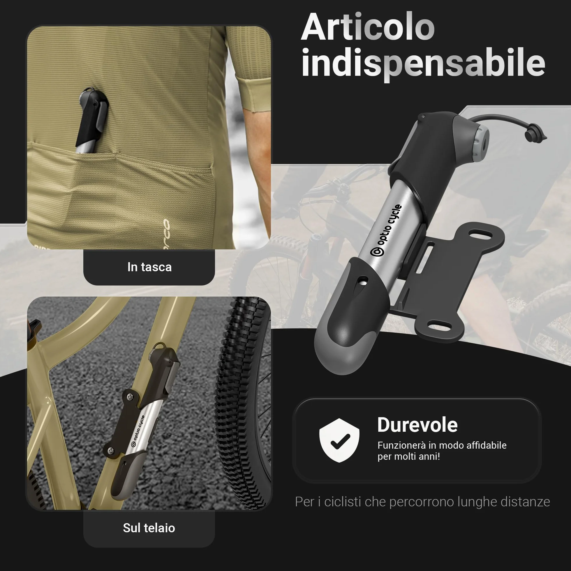 Pompa per Bicicletta 120 PSI Portatile Compatta a Mano per Valvola Presta e Schrader
