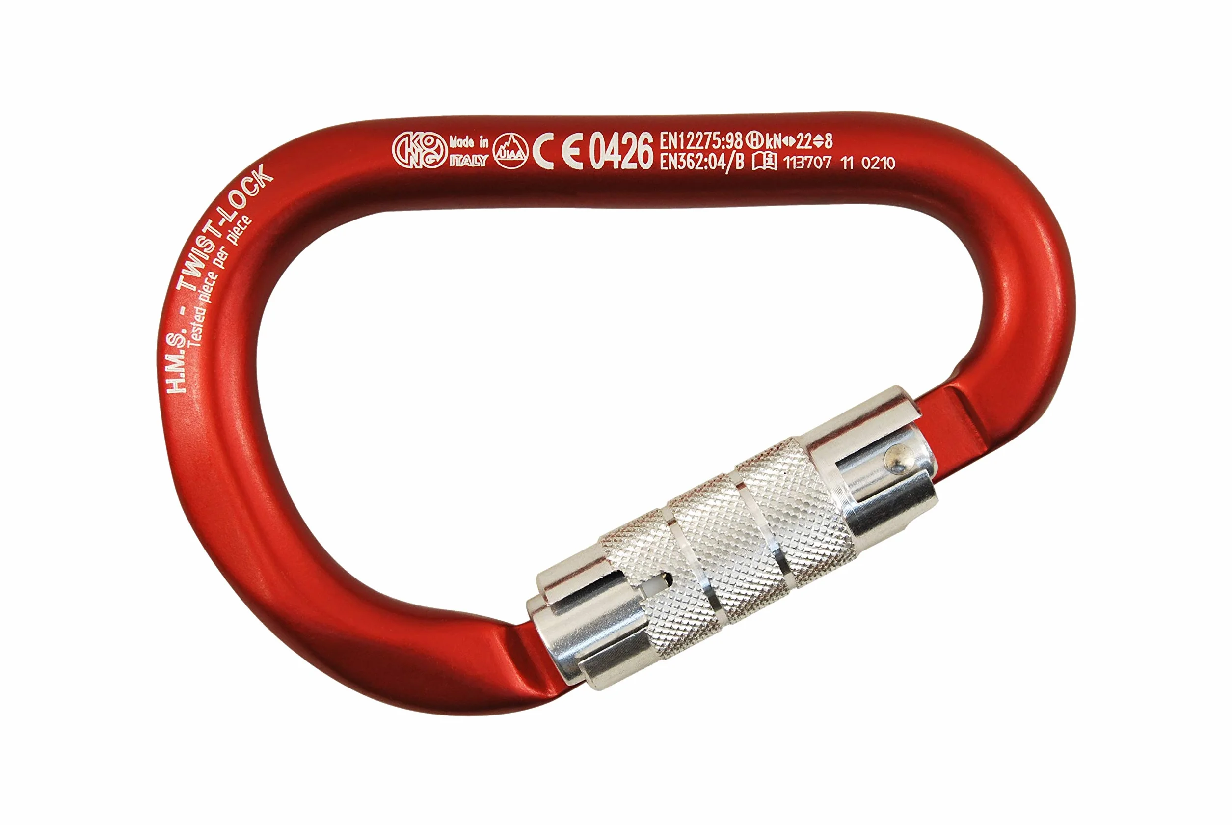 Kong HMS Classic Twist Lock Moschettone in Lega di Alluminio Ghiera a Due Movimenti Chiusura Automatica EN 362/B EN 12275/B UIAA 95g